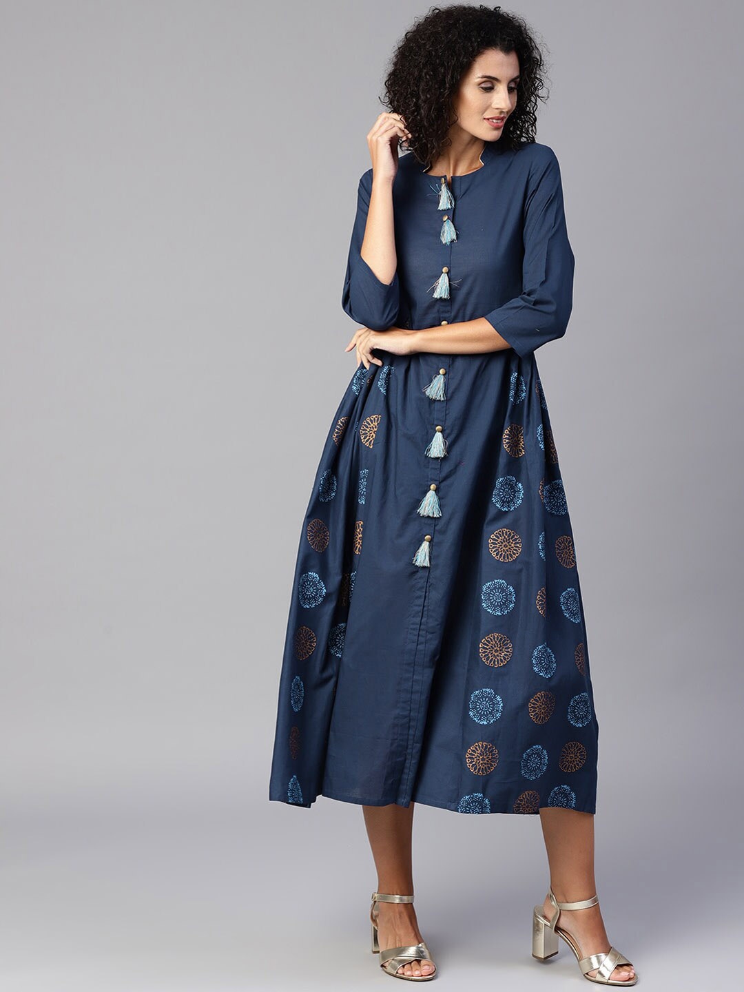 

Tulsattva Women Navy Blue Printed A-Line Dress