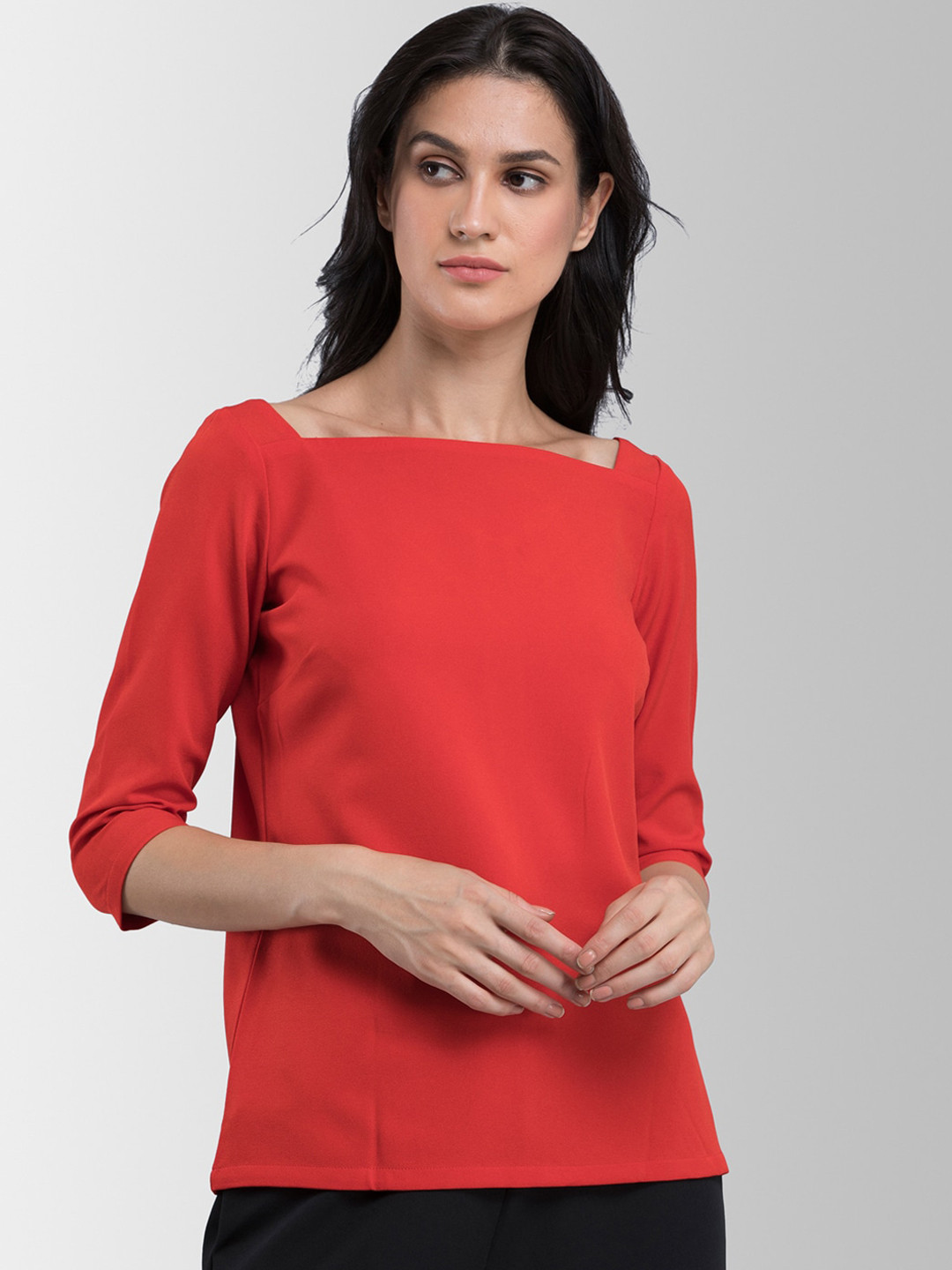 

FableStreet Women Red Solid Top