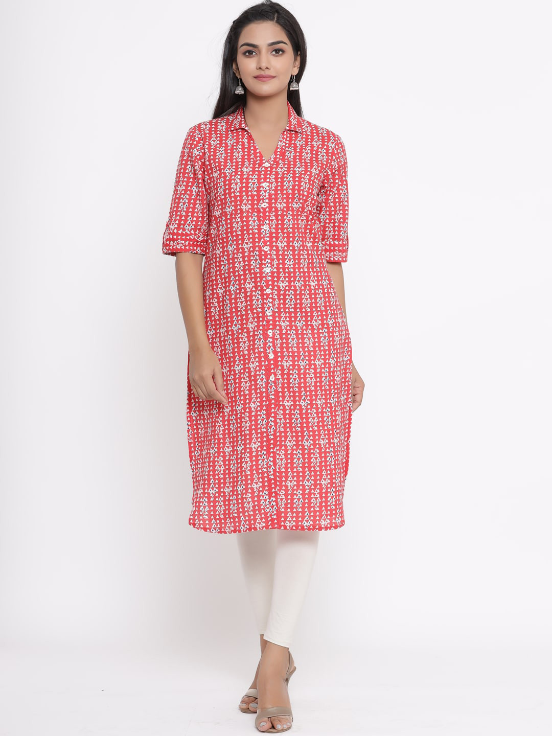 

Sangria Women Red & White Printed Straight Kurta