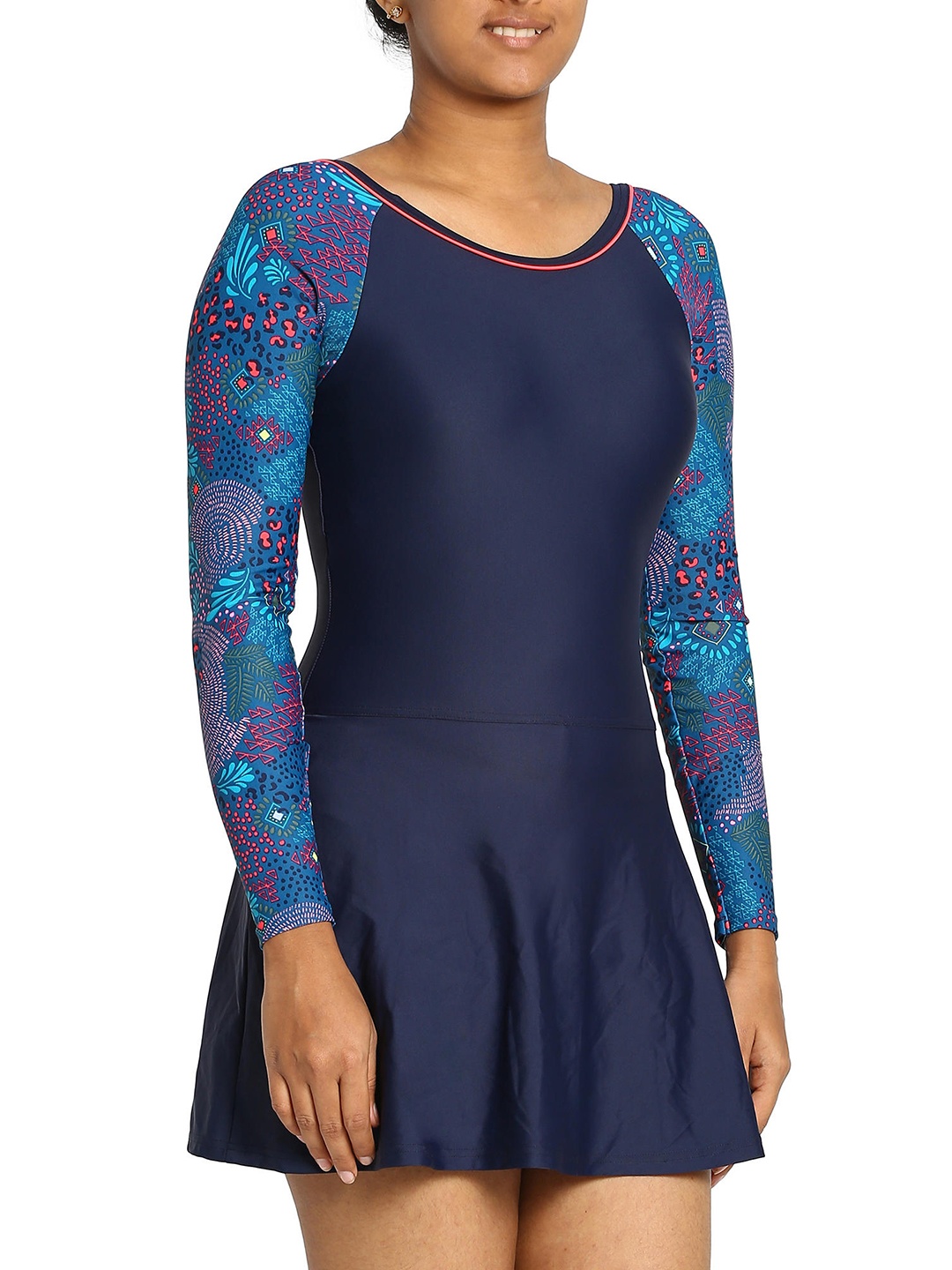 

Nabaiji By Decathlon Women Navy Blue & Purple Printed Swimming Dress