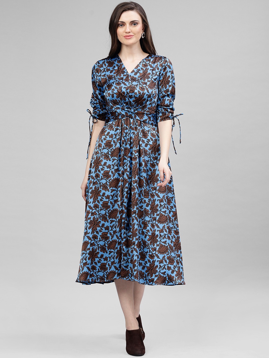 

KASSUALLY Women Brown Printed Fit and Flare Dress