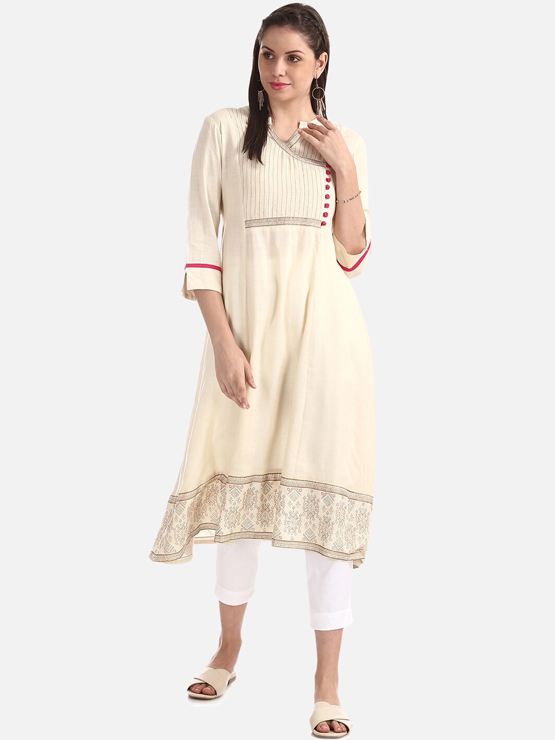 

Anahi Women Cream-Coloured Printed Anarkali Kurta