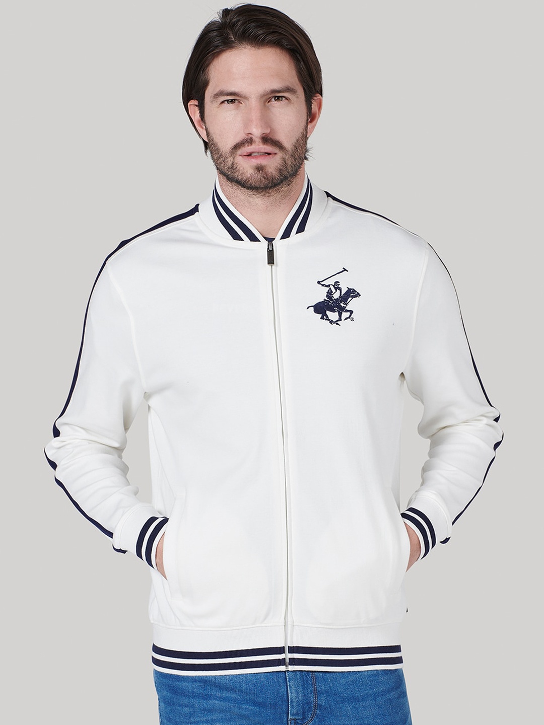 

Beverly Hills Polo Club Men White & Black Striped Sweatshirt