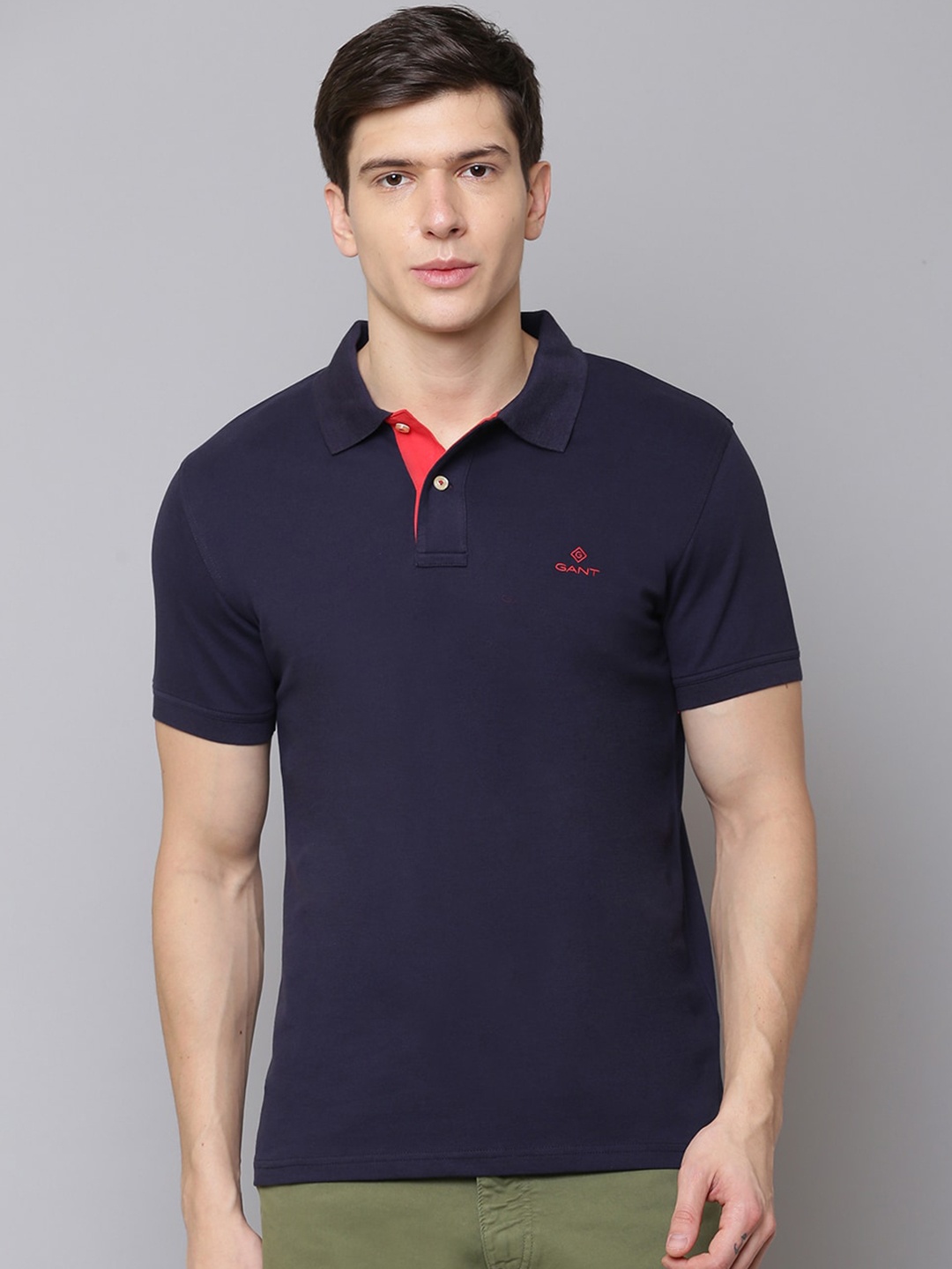 

GANT Men Blue Solid Polo Collar T-shirt