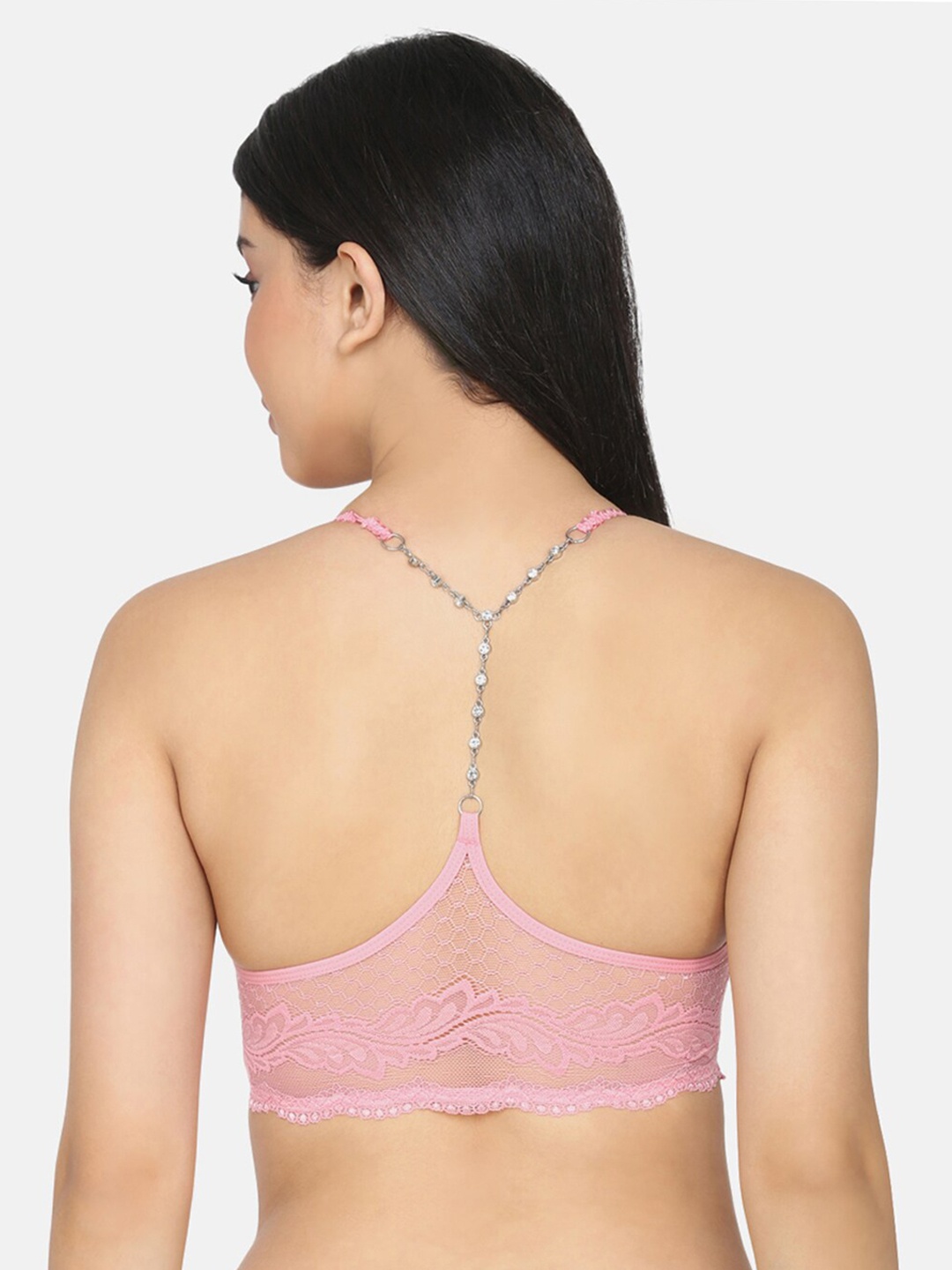 

Da Intimo Pink Lace Non-Wired Lightly Padded Bralette Bra DI-1283