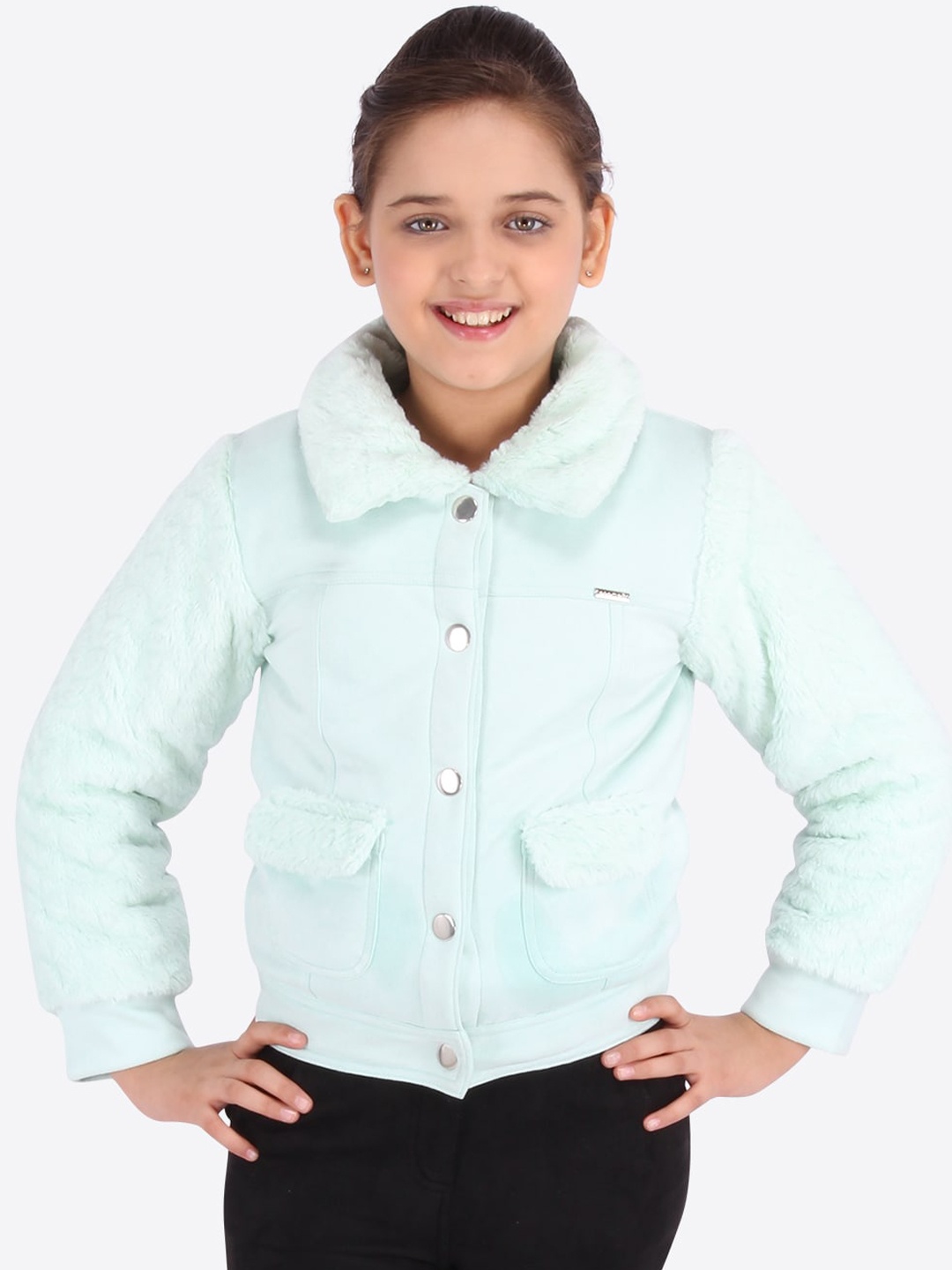 

CUTECUMBER Girls Blue Solid Full Sleeves Open Front Jacket