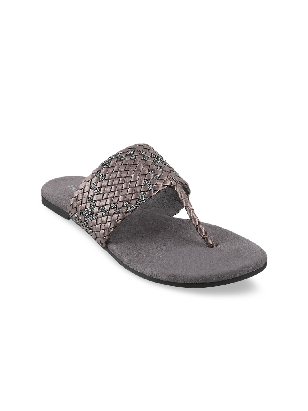 

Mochi Women Grey Woven Design T-Strap Flats