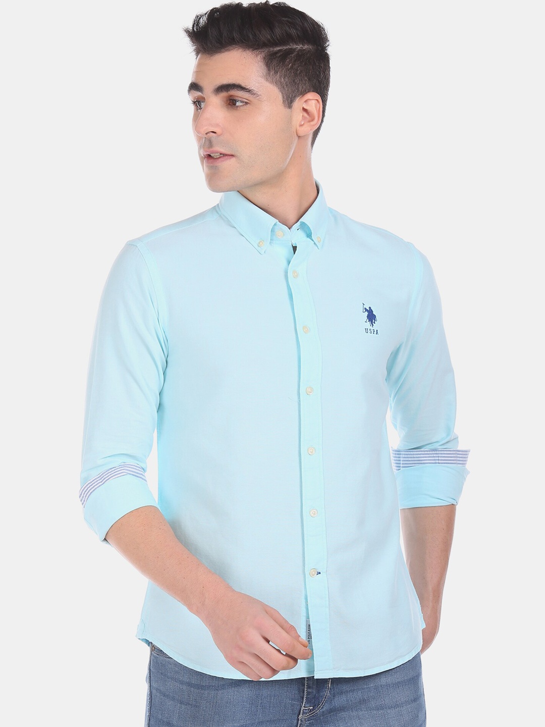 

U.S. Polo Assn. Men Blue Regular Fit Solid Casual Shirt