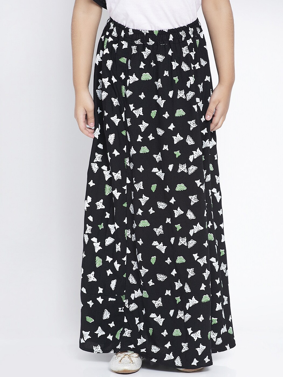 

Baani Creations Girls Black & White Printed Flared Maxi Skirt