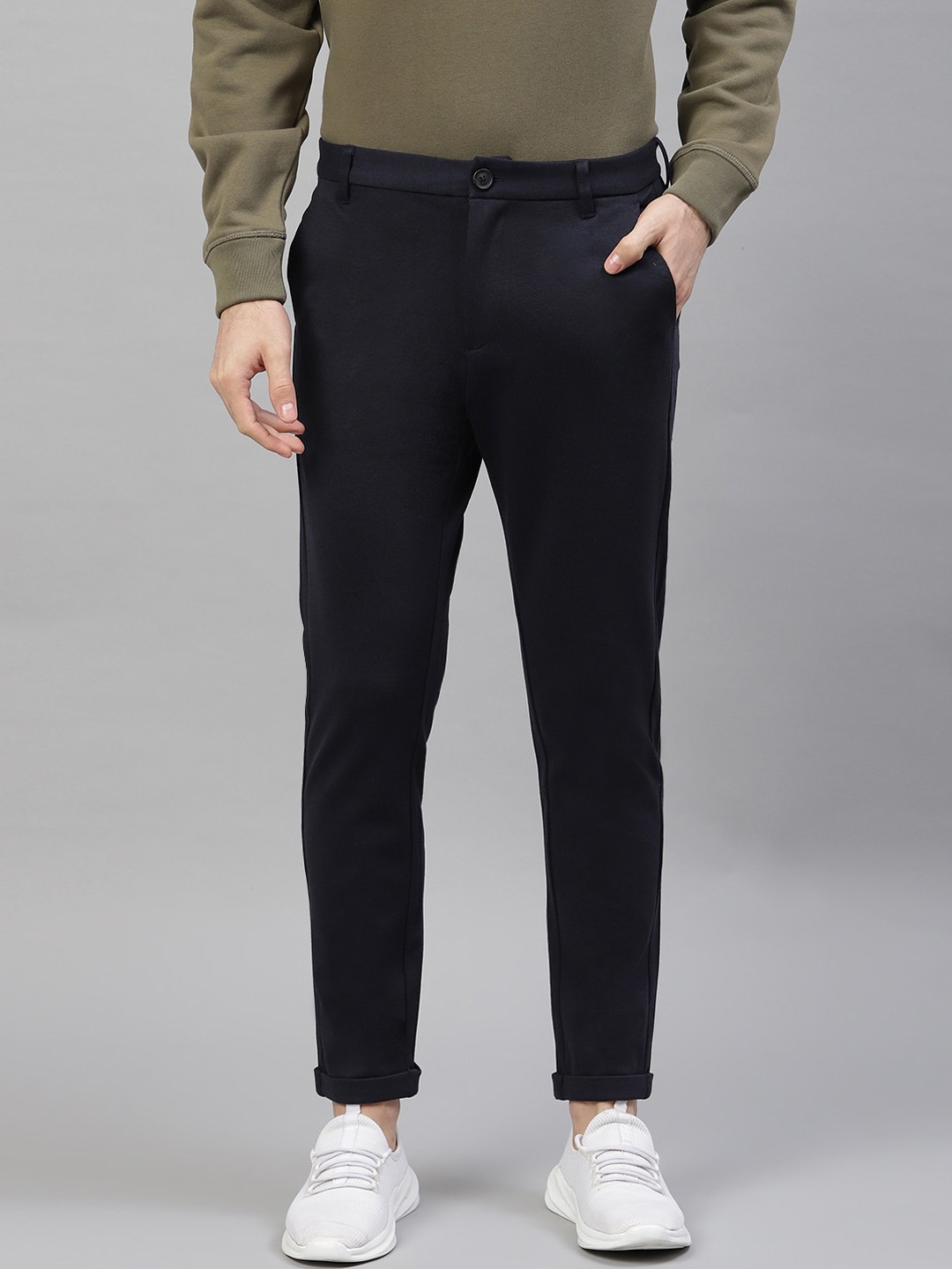 

LINDBERGH Men Navy Blue Regular Fit Solid Regular Trousers