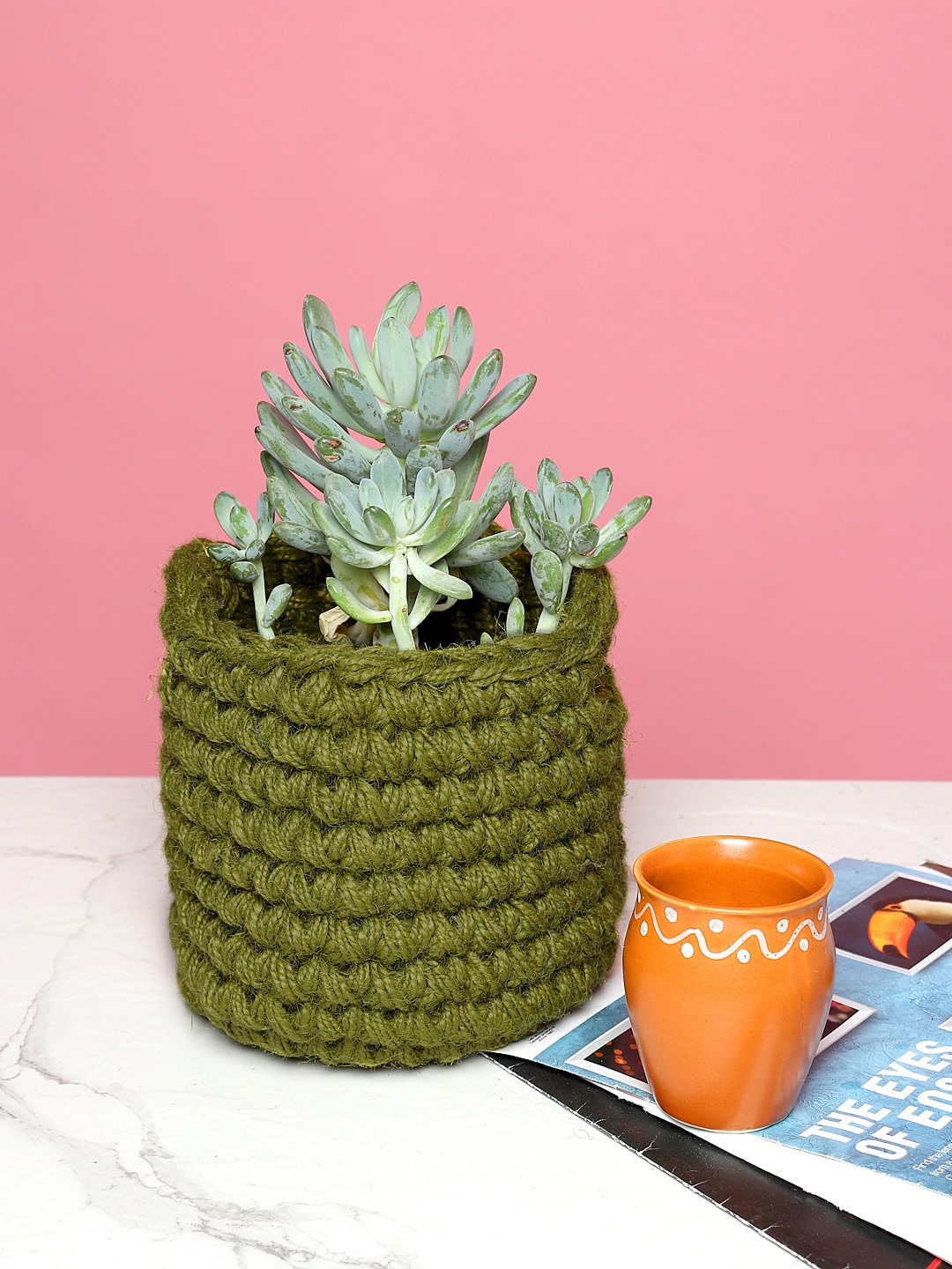 

HABERE INDIA Olive Green Solid Sustainable Jute Planter