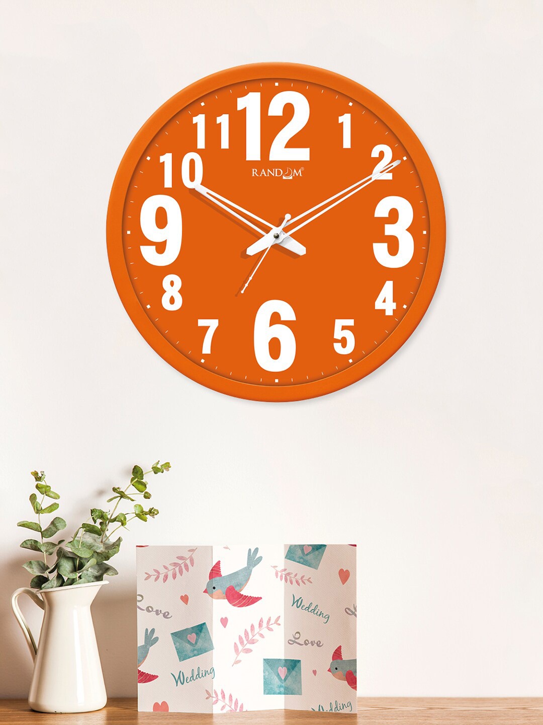

RANDOM Orange & White 30-cm Big font Round Shaped Wall Clock With Glass