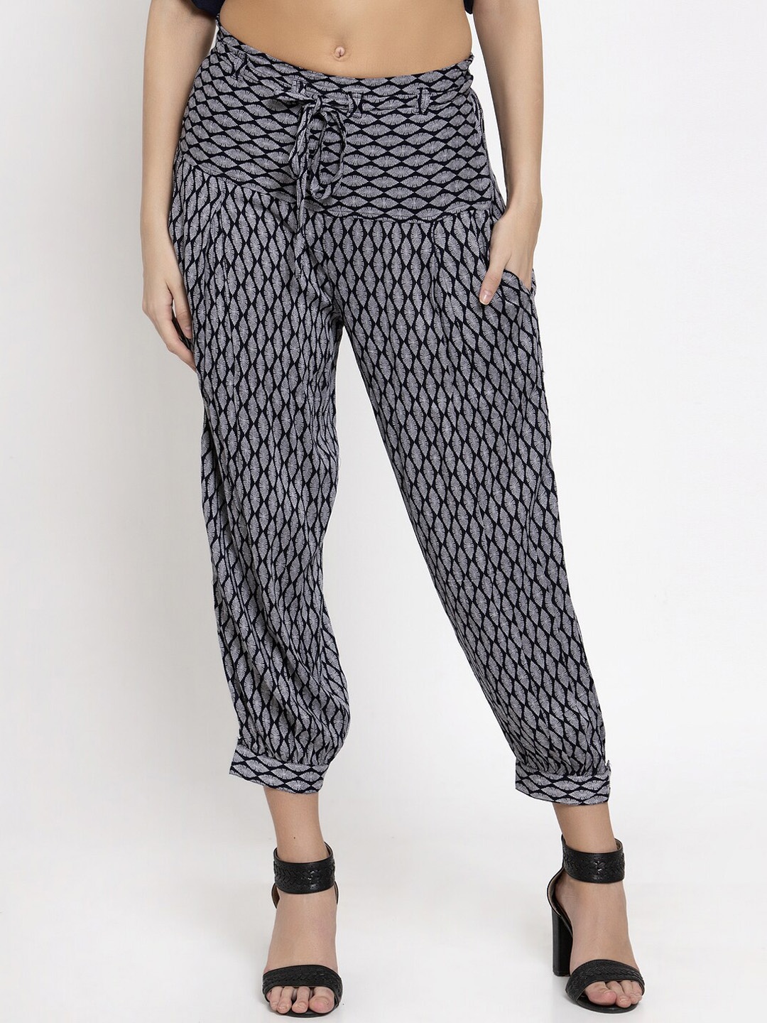 

Ayaany Women Navy Blue & White Printed Harem Pants
