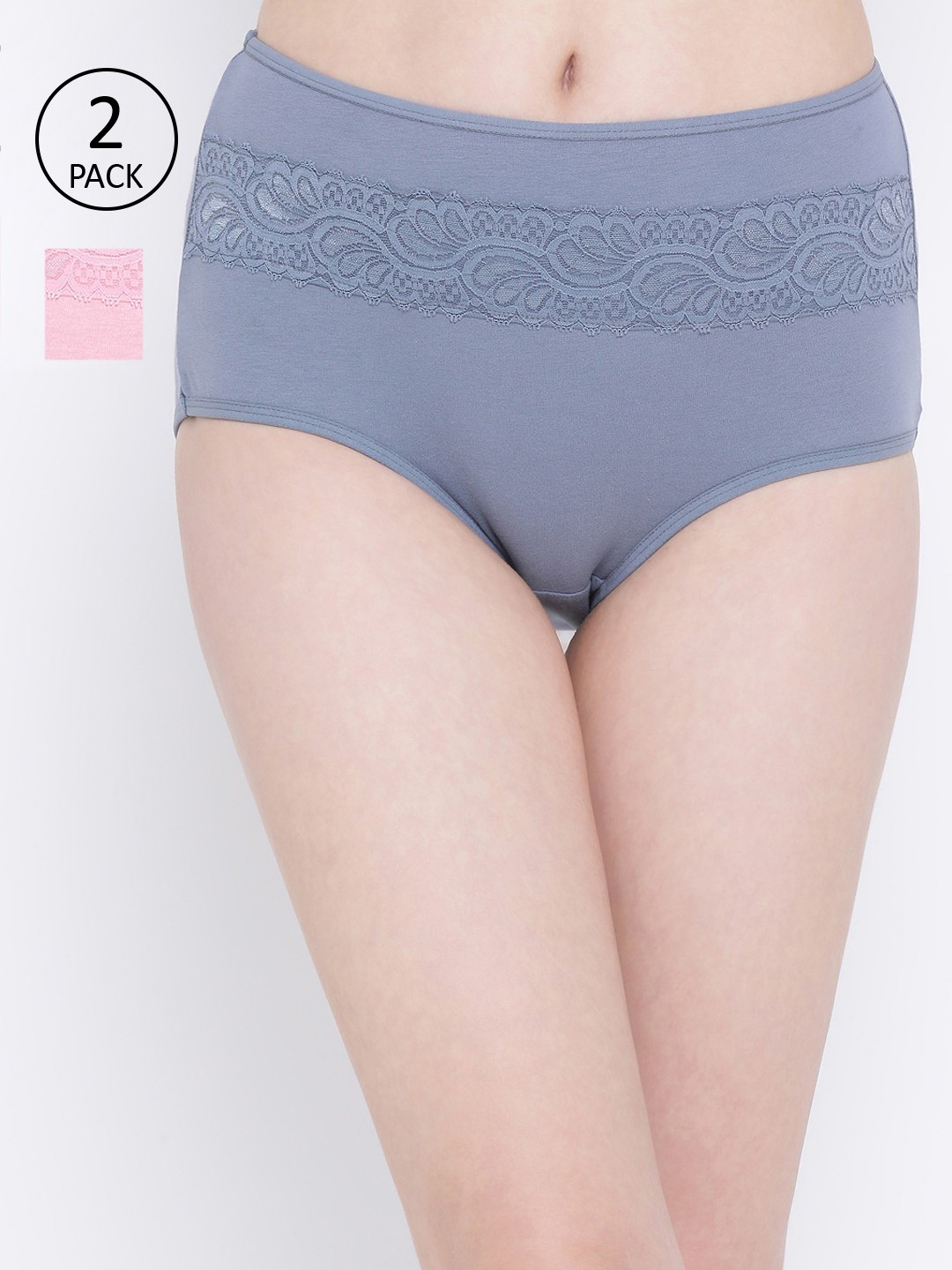 

Clovia Women Pack Of 2 Solid Hipster Briefs COMPNC777S, Grey
