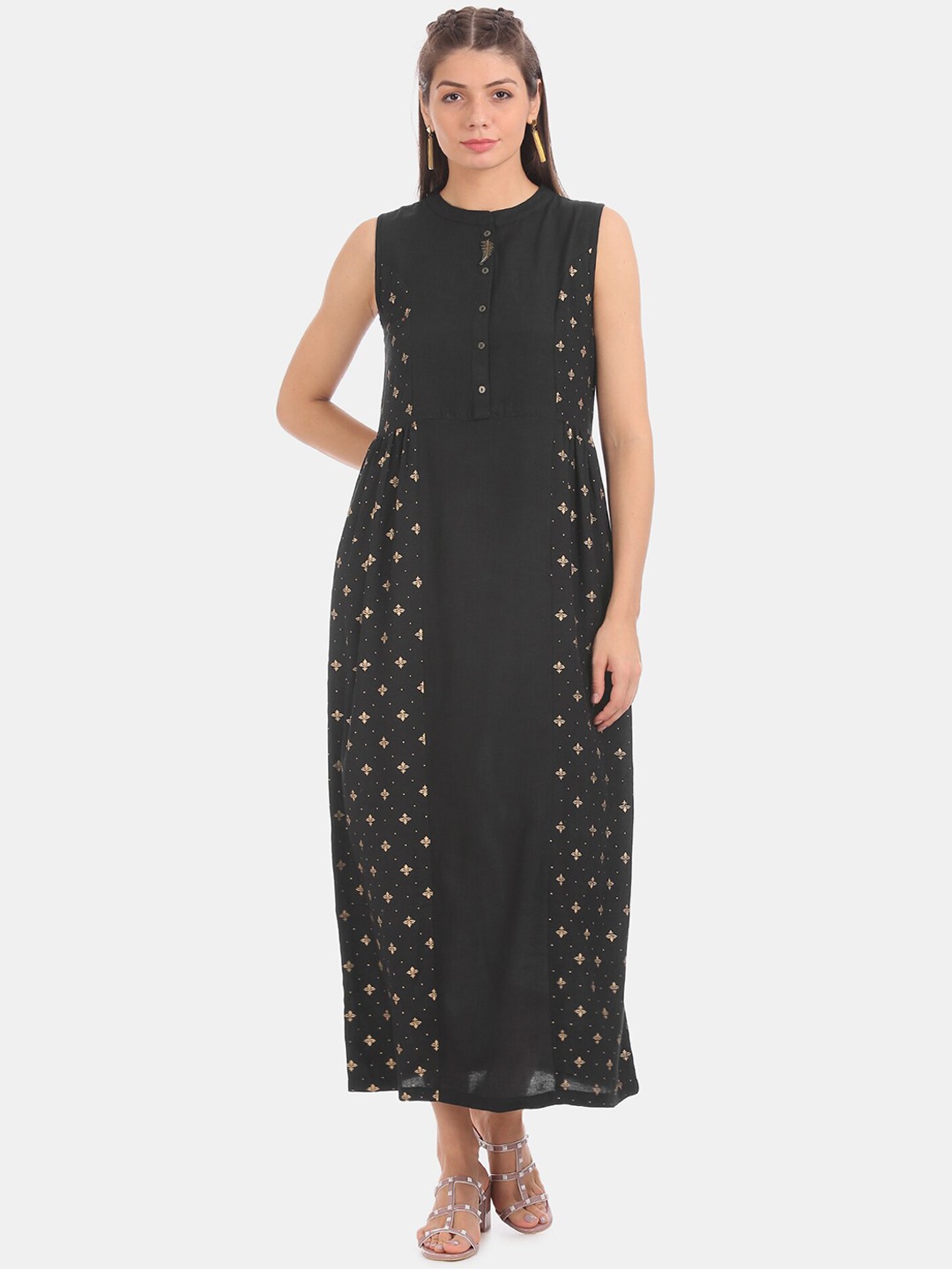 

Karigari Women Black Printed A-Line Dress