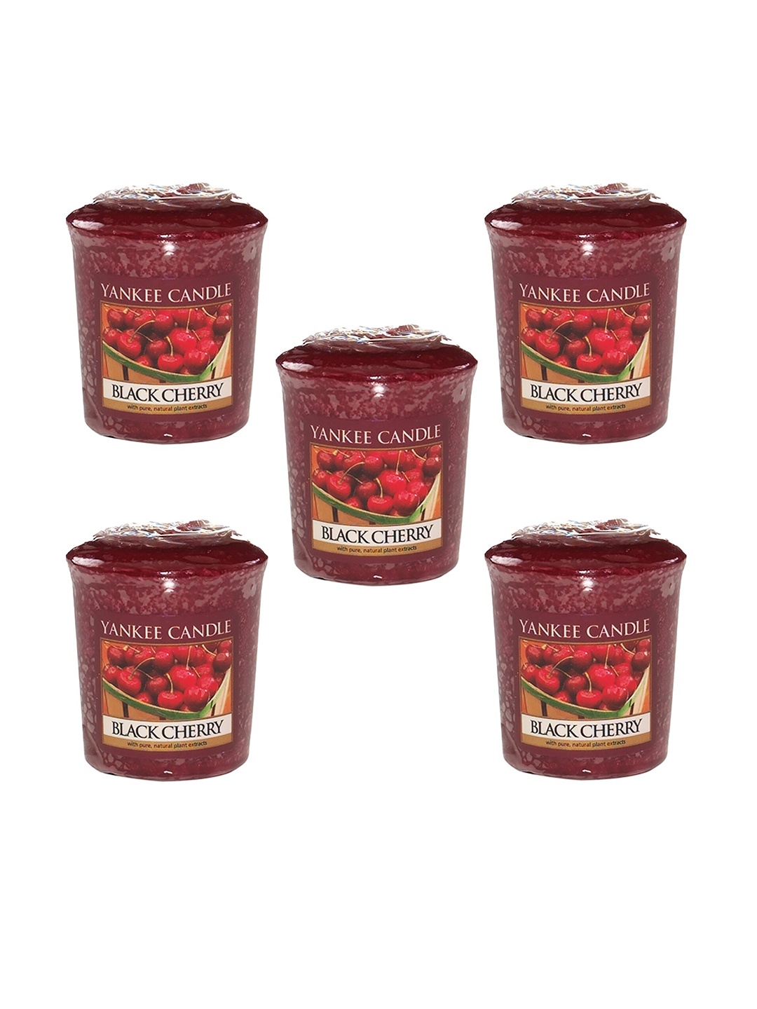 

YANKEE CANDLE Set of 5 Black Cherry Scented Candles, Maroon