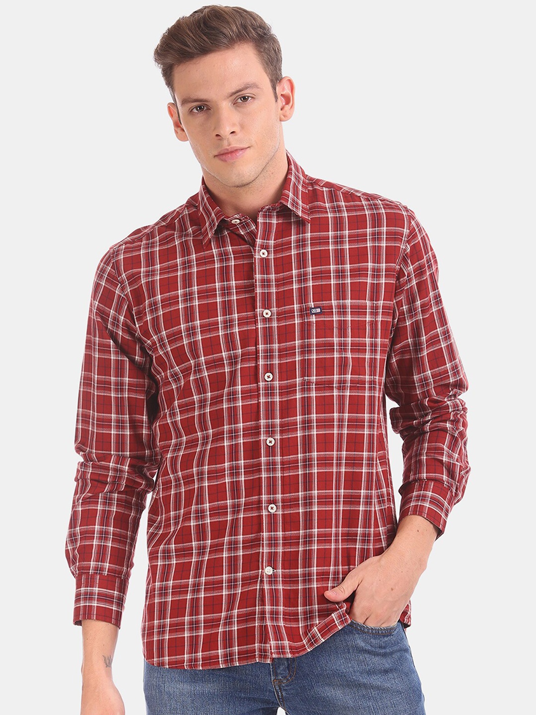 

Arrow Sport Men Red & White Regular Fit Checked Casual Shirt