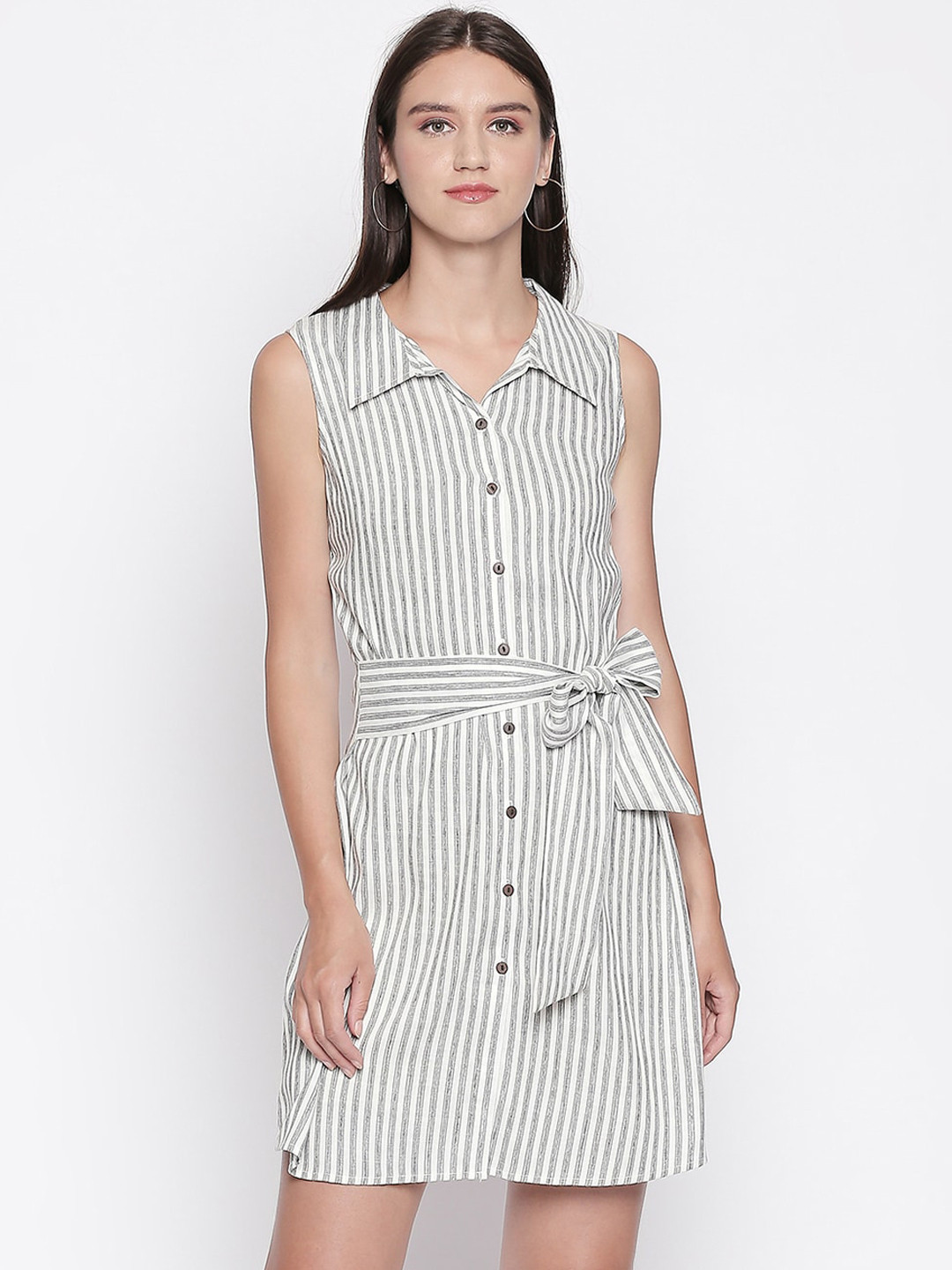 

Mesmerize Women White Striped Shirt Dress