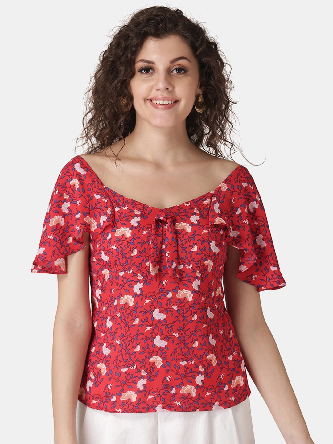 

DIVA WALK EXCLUSIVE Women Red & White Printed Top