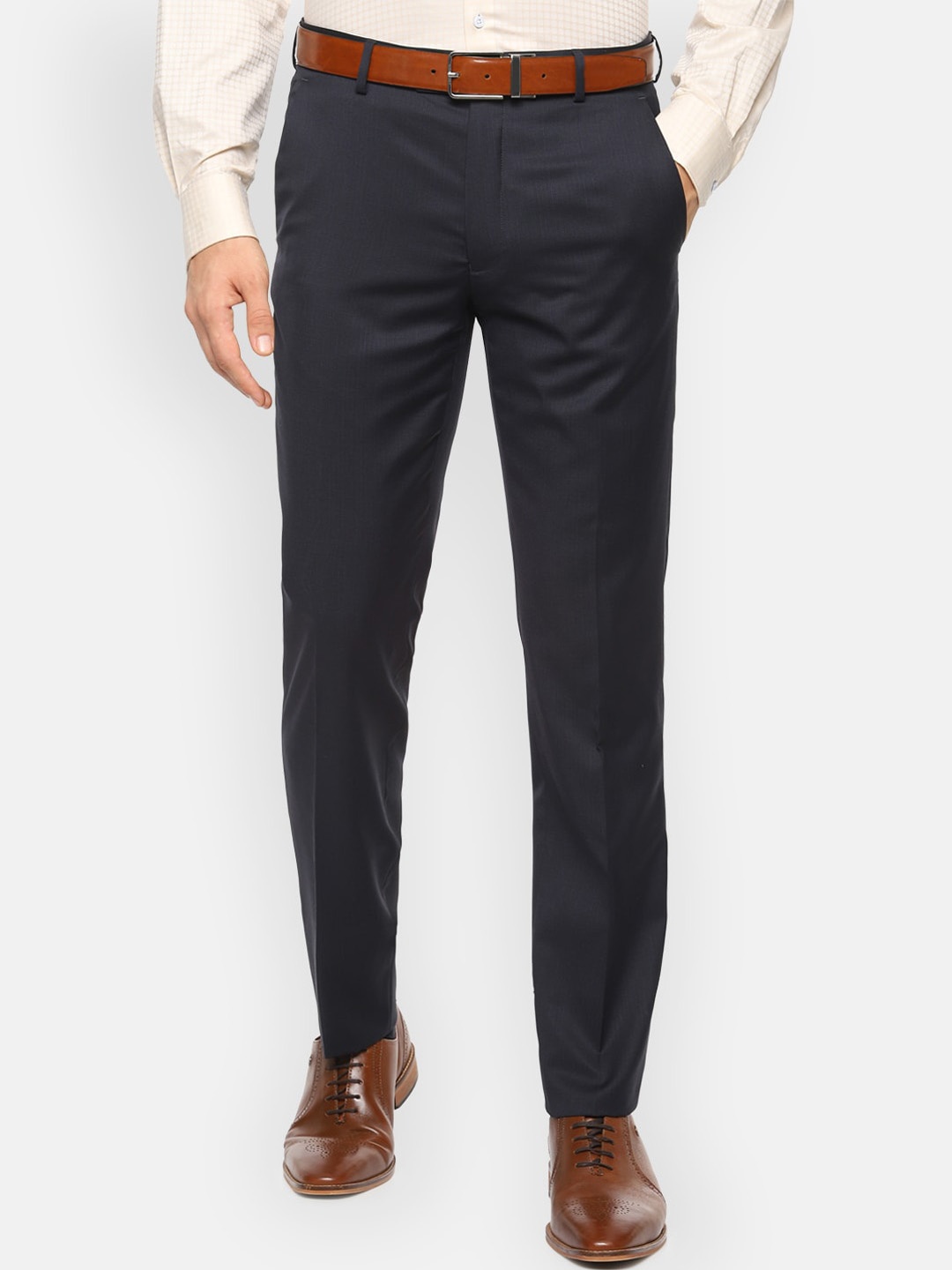 

Van Heusen Men Navy Blue Slim Fit Solid Formal Trousers