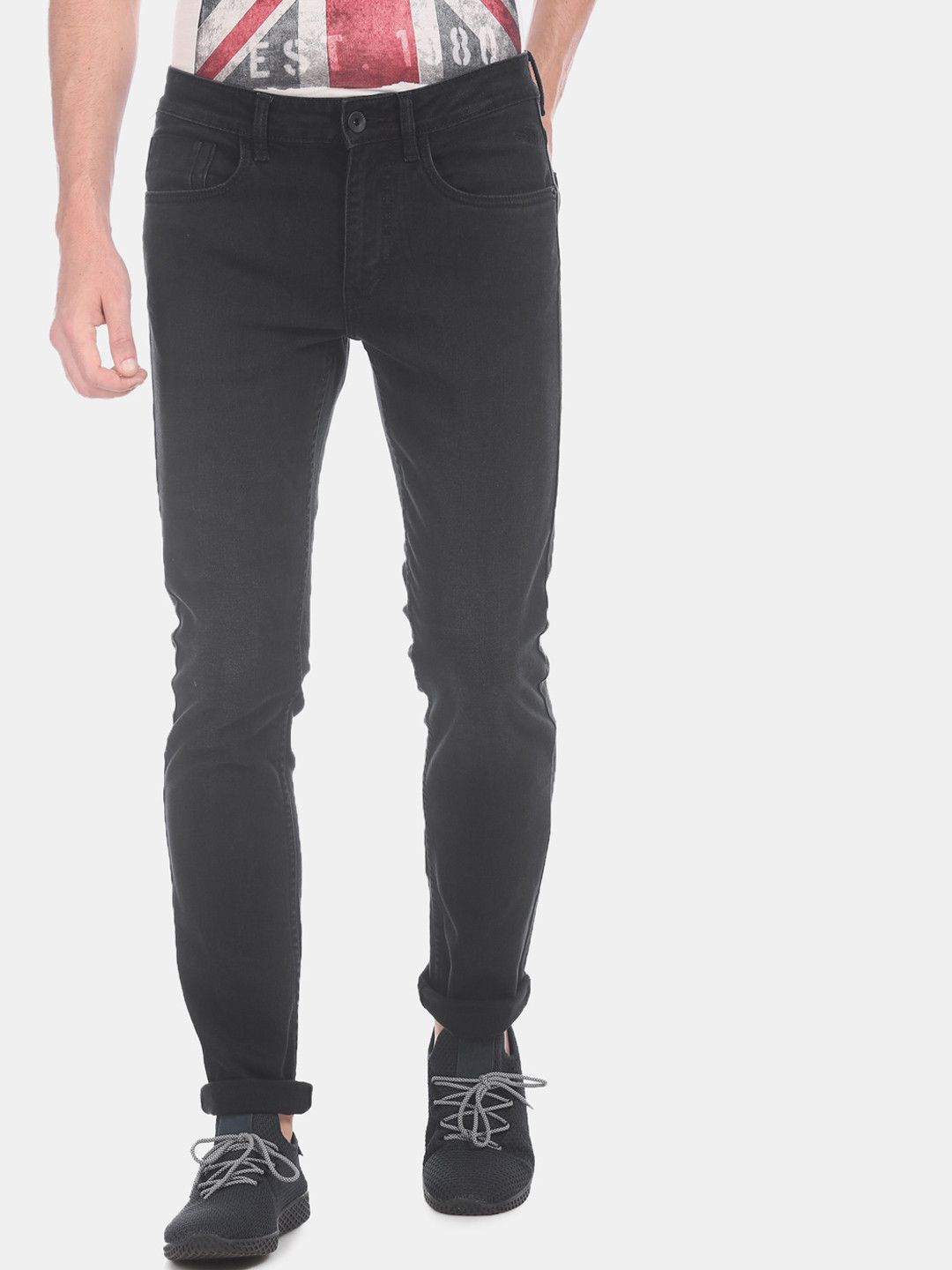 

Flying Machine Men Black Slim Fit Mid-Rise Clean Look Stretchable Jeans