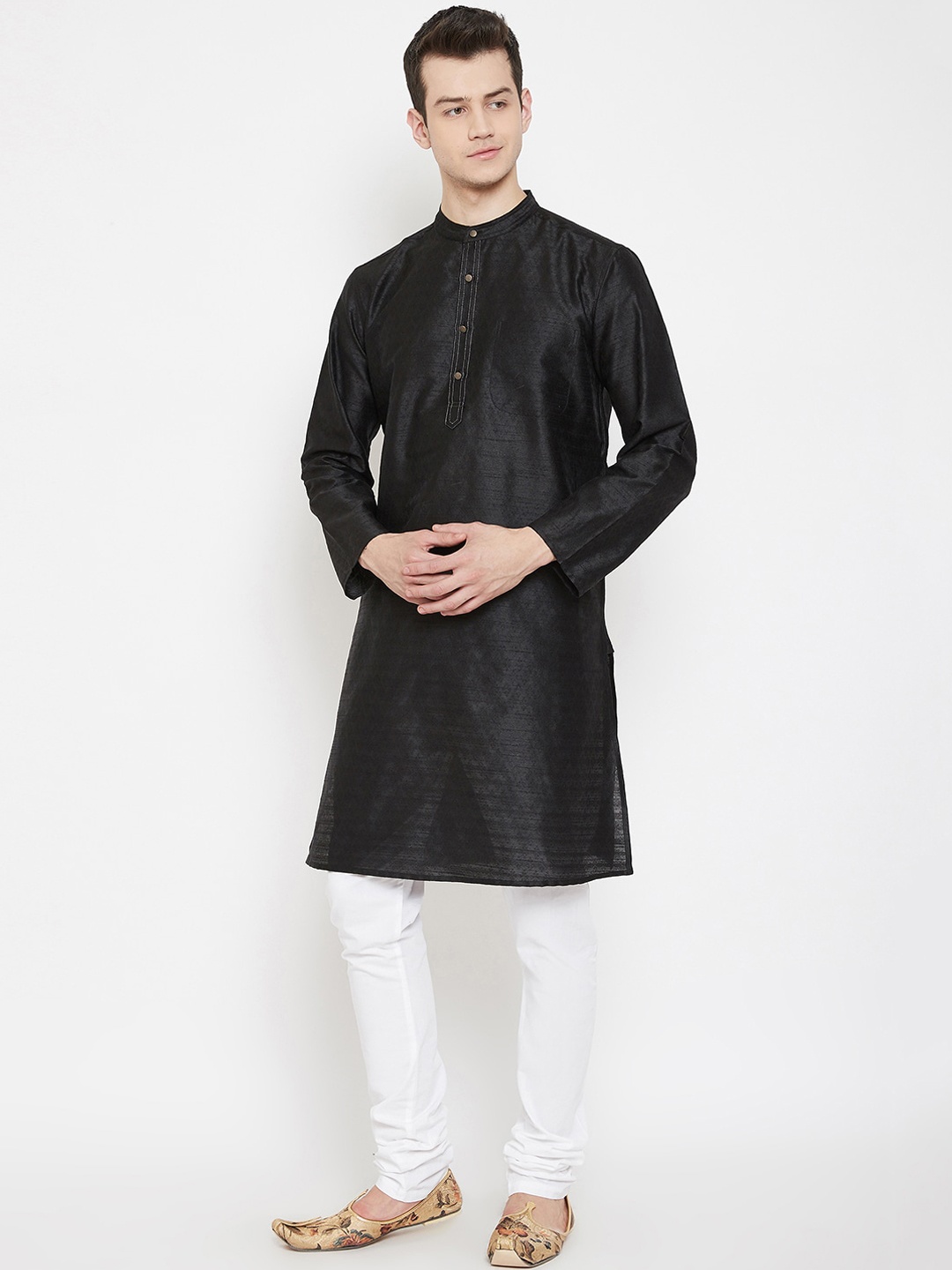 

even Men Black Woven Design Straight Kurta