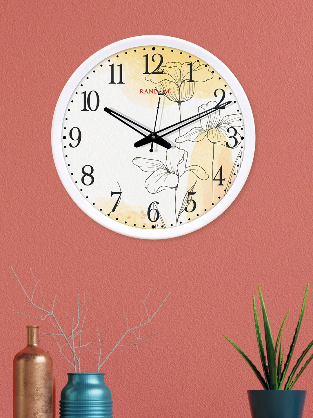 RANDOM White & Beige Dial Round Printed 30 cm Analogue Wall Clock