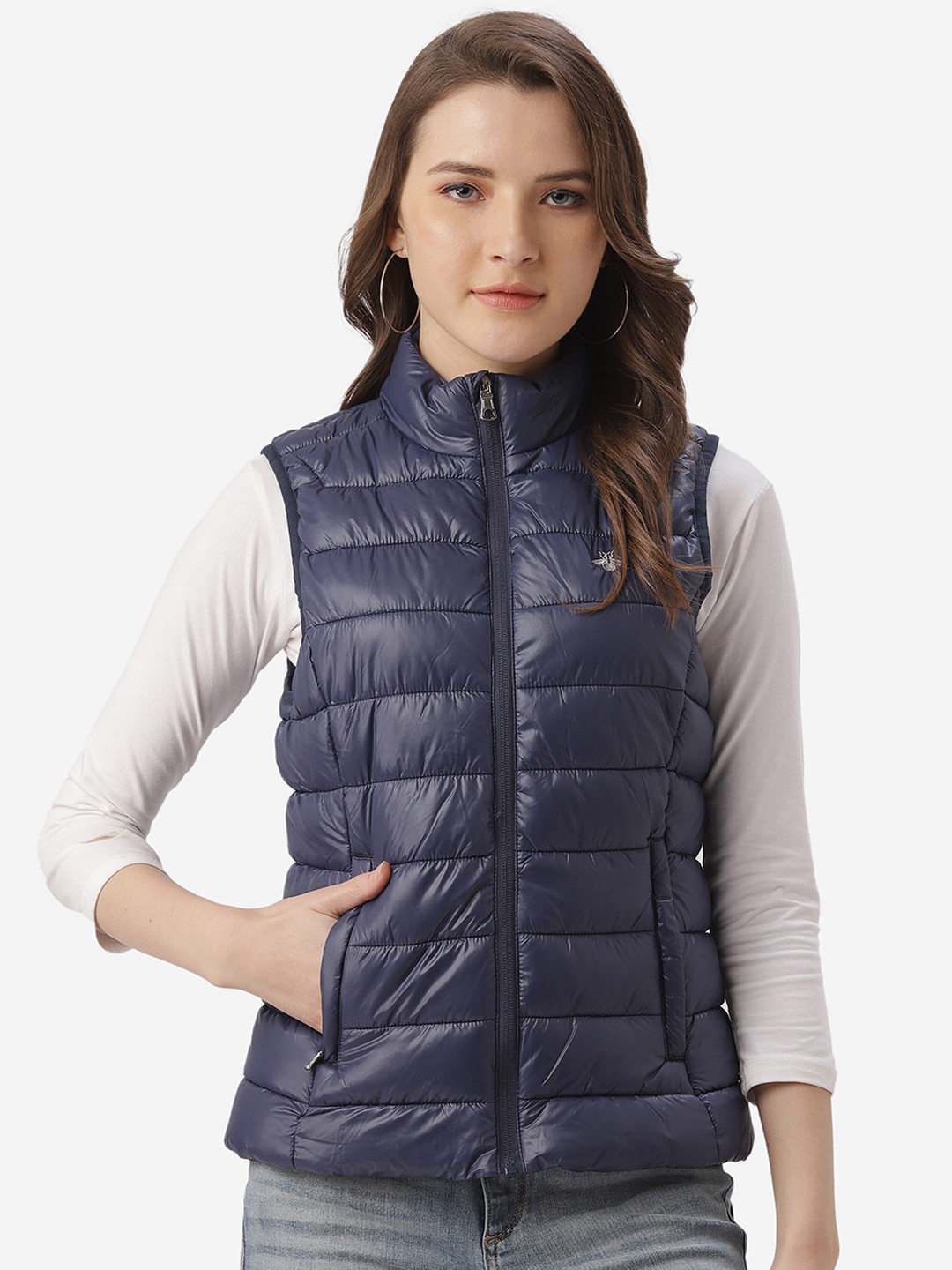 

Mode by Red Tape Women Navy Blue Colourblocked Puffer Jacket