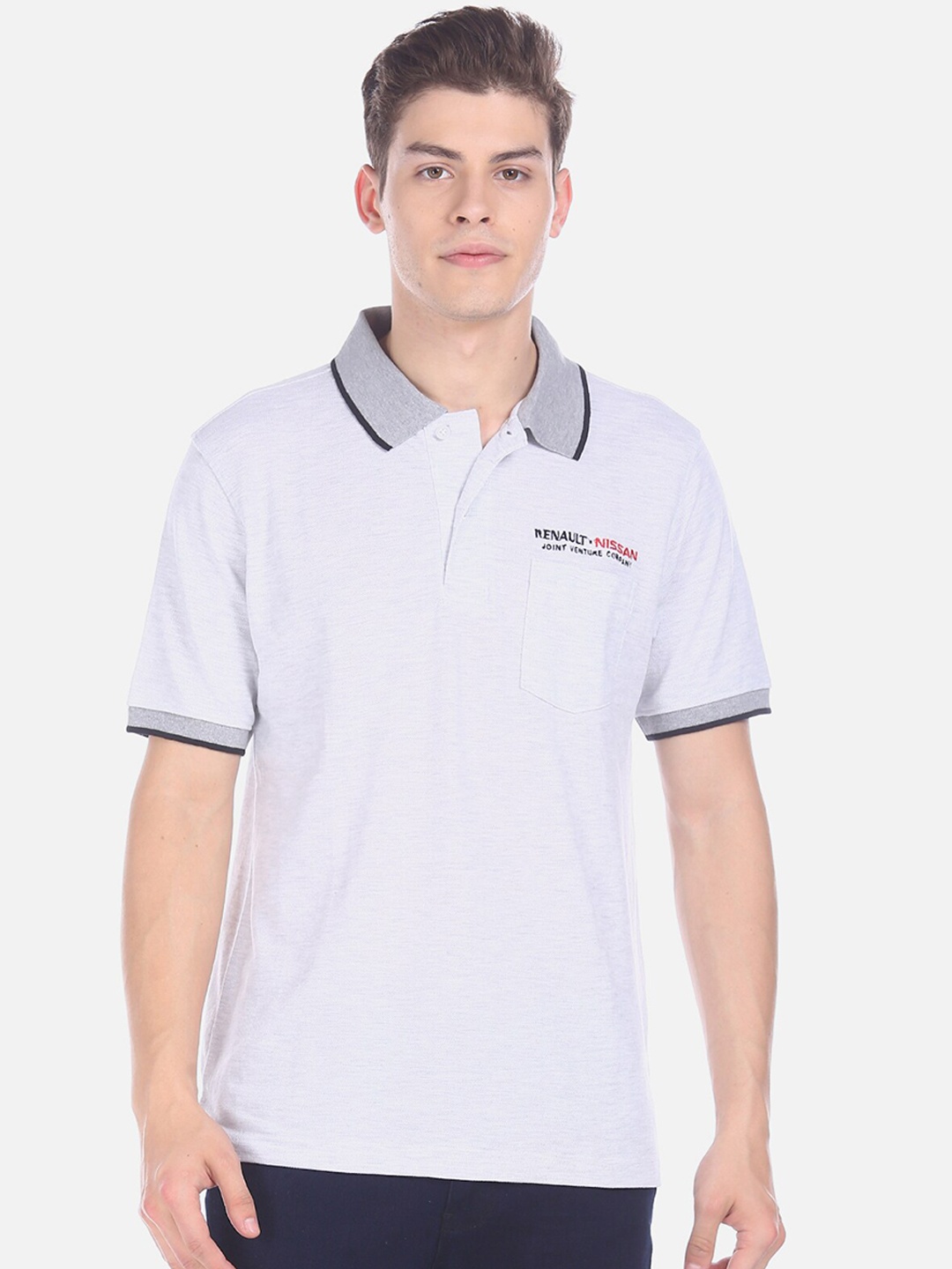 

Flying Machine Men Grey Solid Polo Collar T-shirt