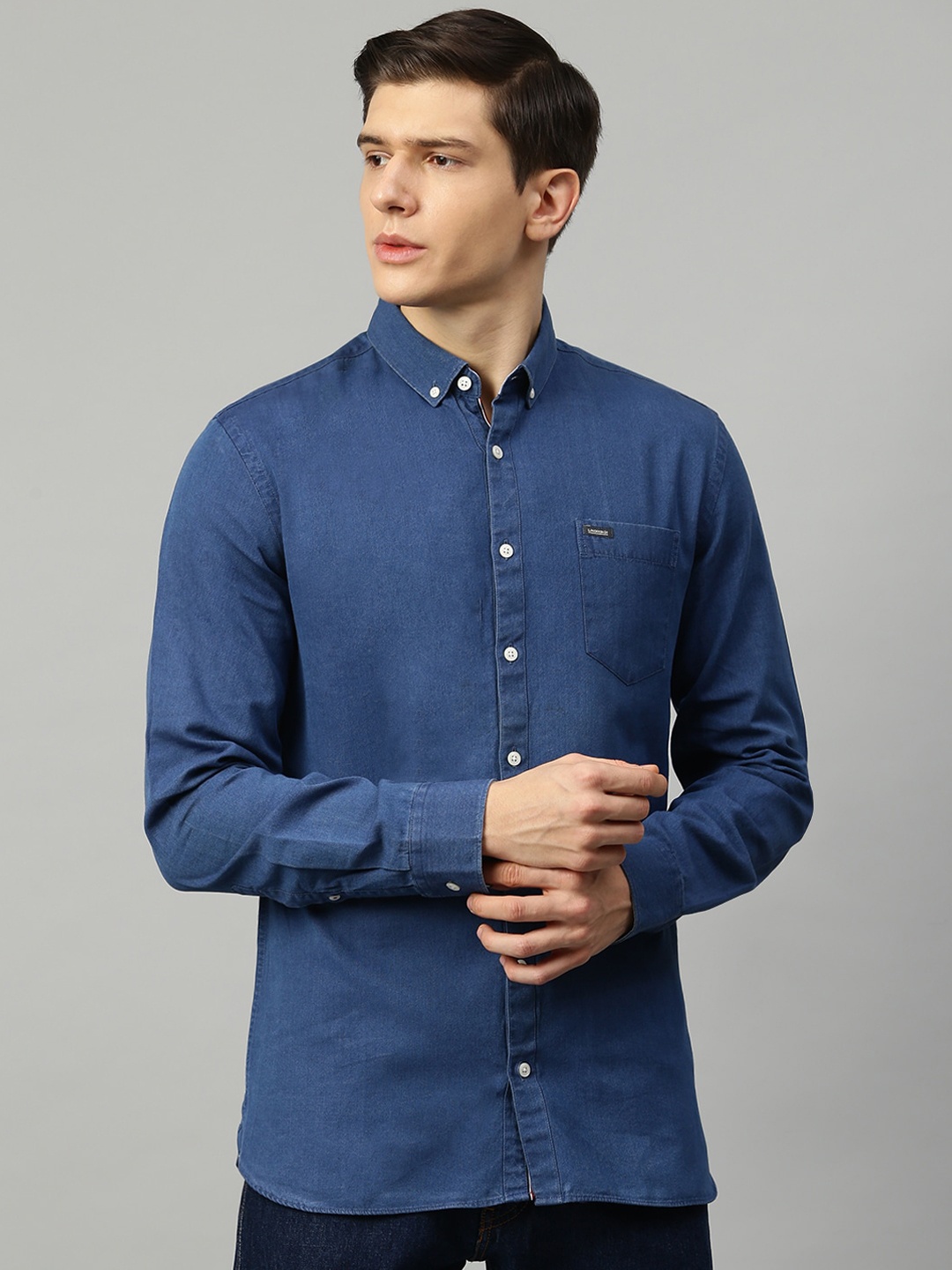 LINDBERGH Men Blue Slim Fit Solid Casual Shirt