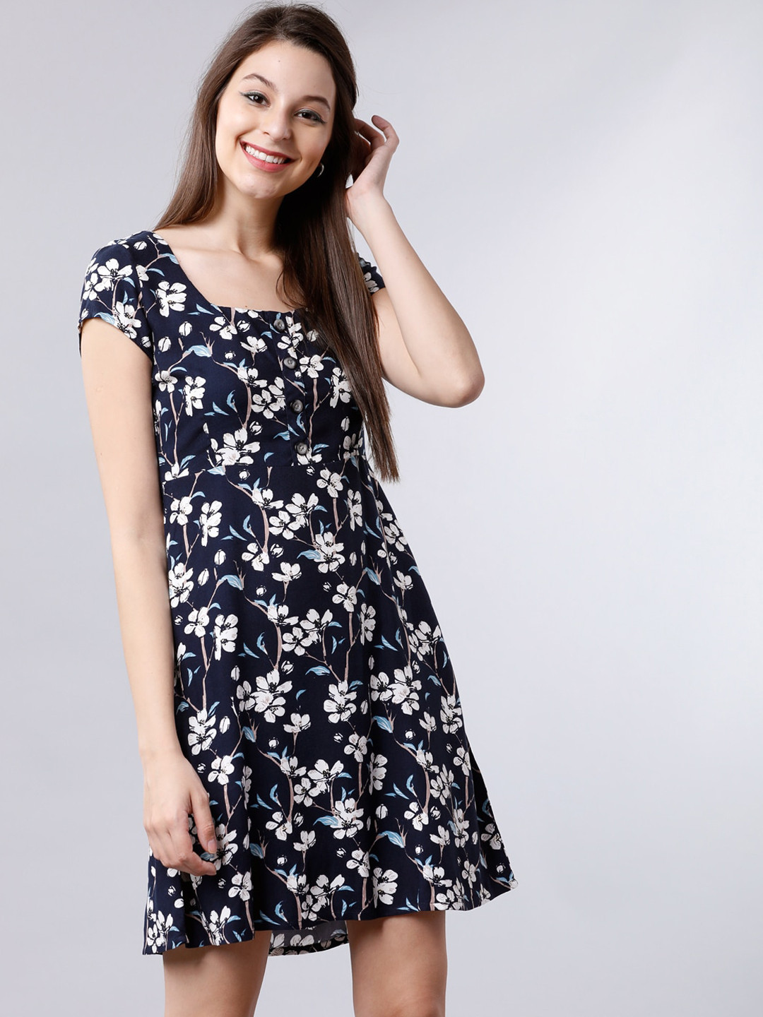 

Tokyo Talkies Women Navy Blue Printed Fit and Flare Dress
