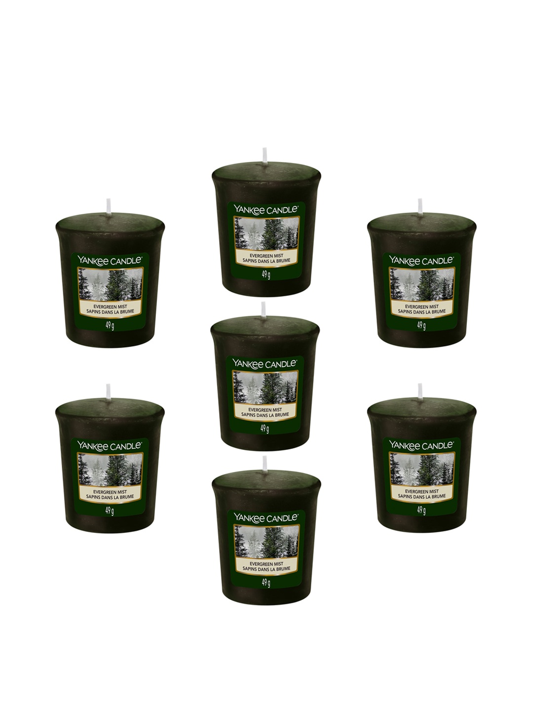 

YANKEE CANDLE Set Of 7 Green Solid Classic Votive Evergreen Mist Scented Candles
