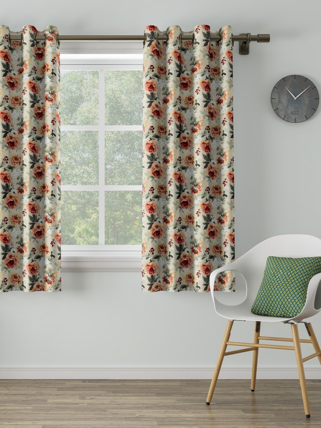 DDecor Orange Printed Single Curtain