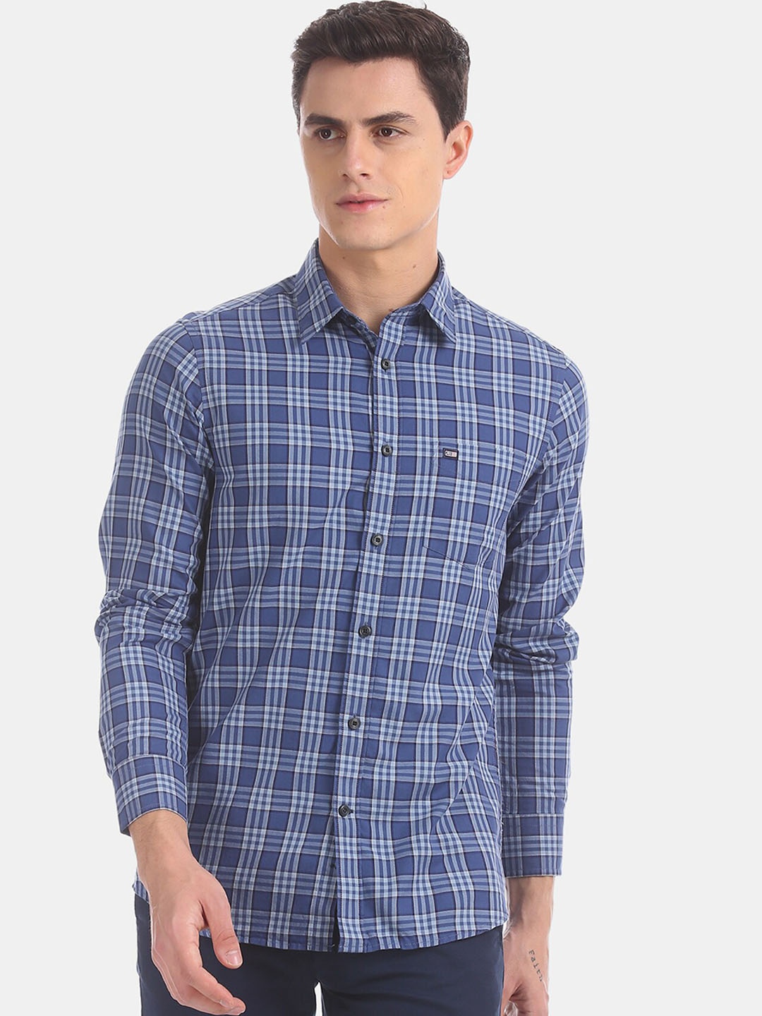 

Arrow Sport Men Blue & White Regular Fit Checked Casual Shirt