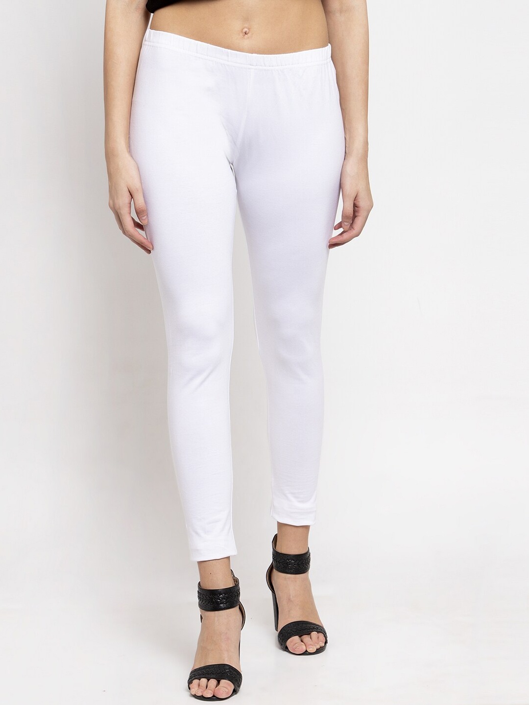 

DOOR74 Women White Solid Ankle-Length Leggings