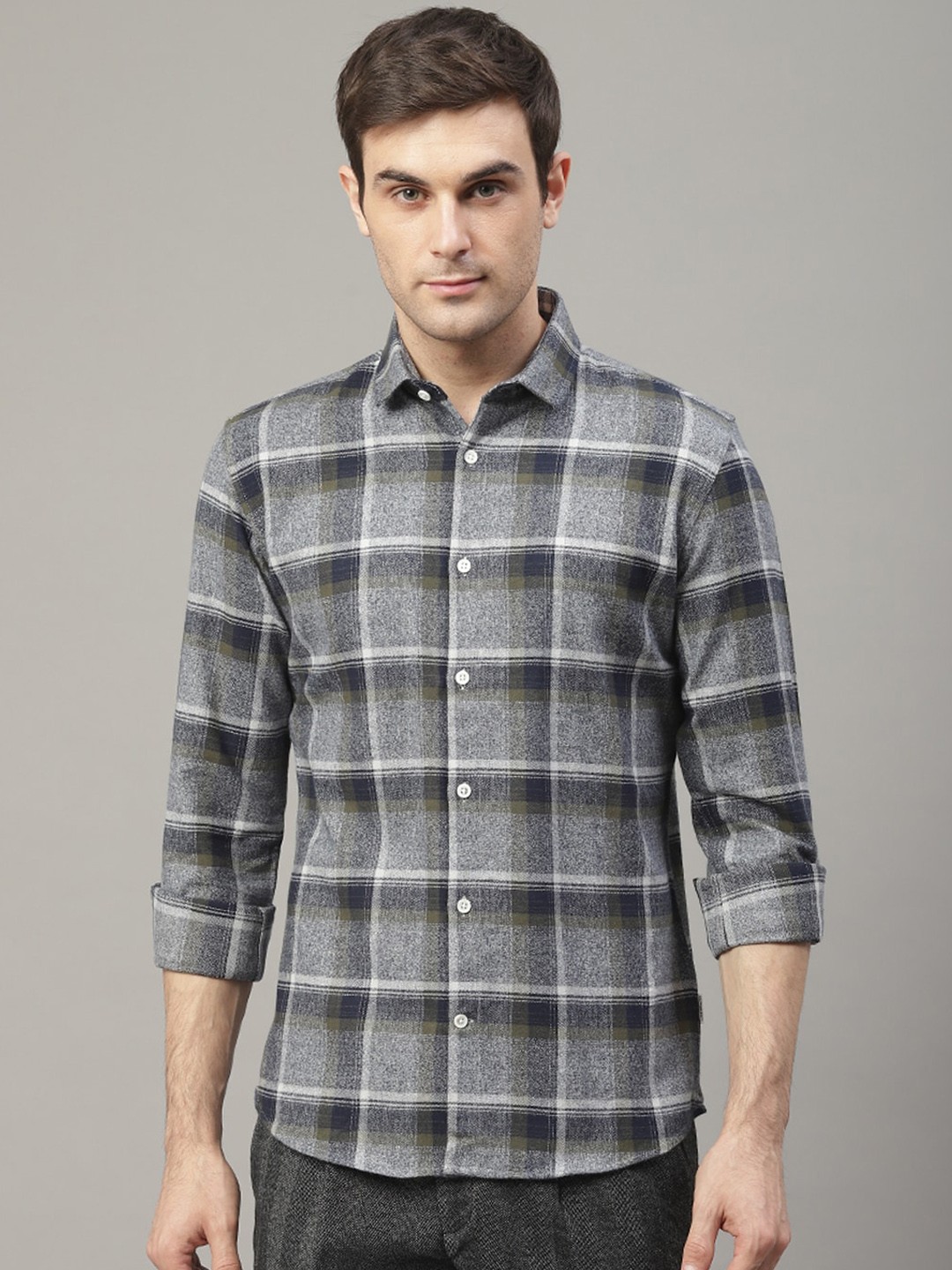 

LINDBERGH Men Blue & White Slim Fit Checked Casual Shirt