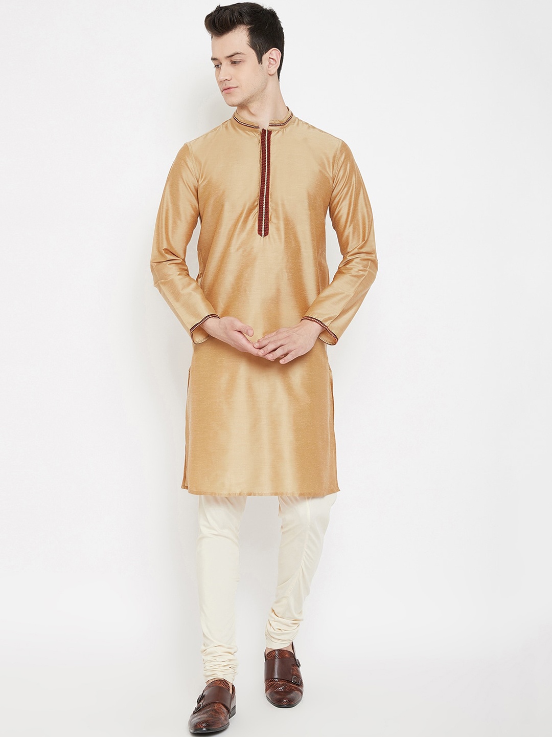

even Men Beige Solid Straight Kurta