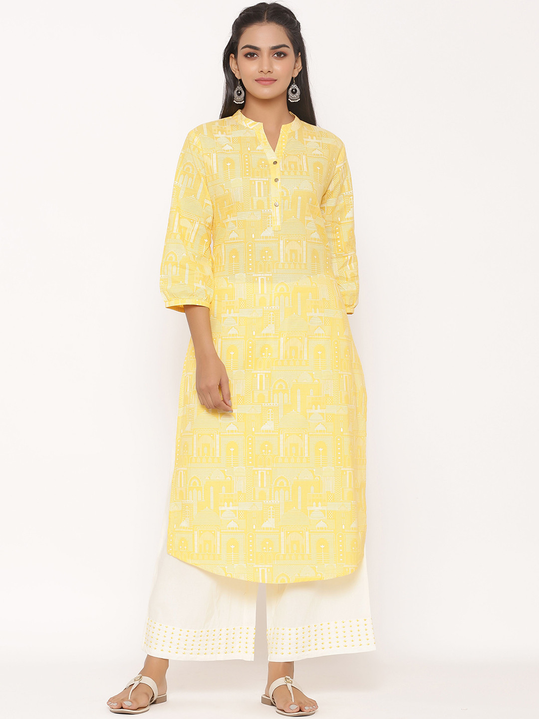 

fabGLOBAL Women Yellow Printed Kurta with Palazzos