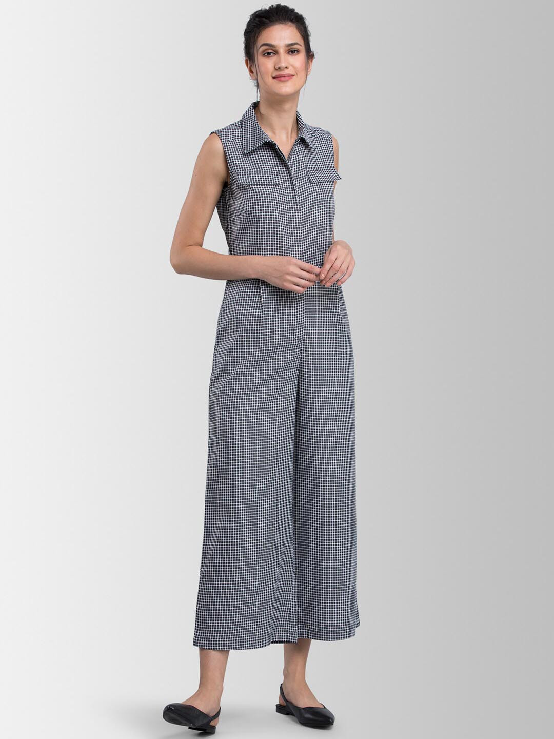 

FableStreet Women Black & White Checked Basic Jumpsuit