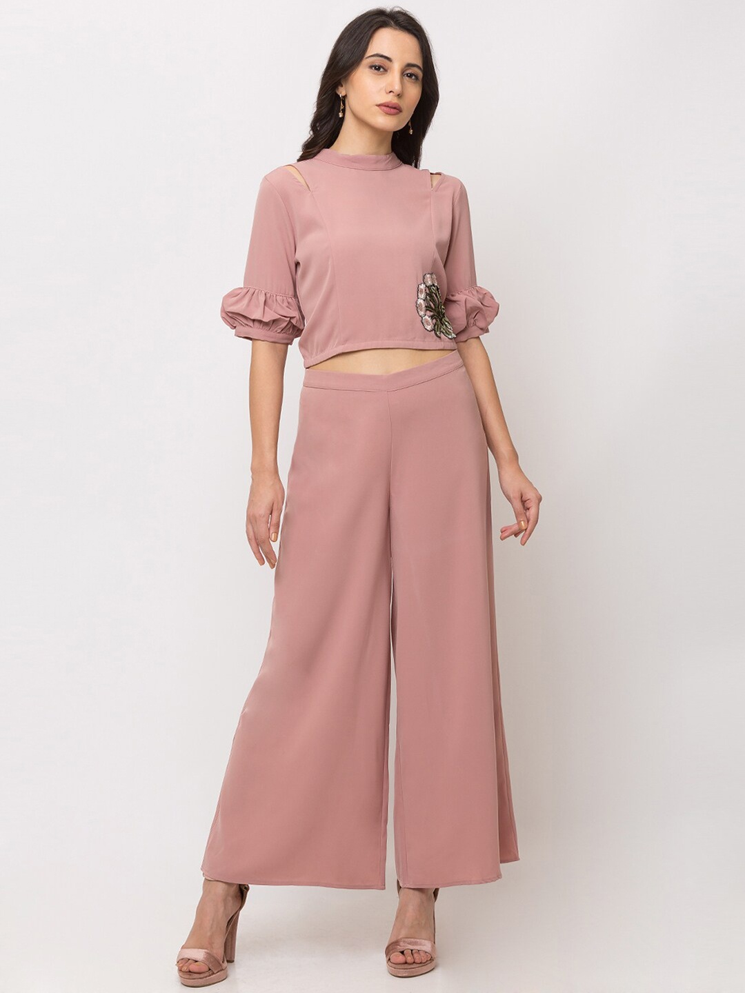 

SHECZZAR Women Pink Solid Two-Piece Dress