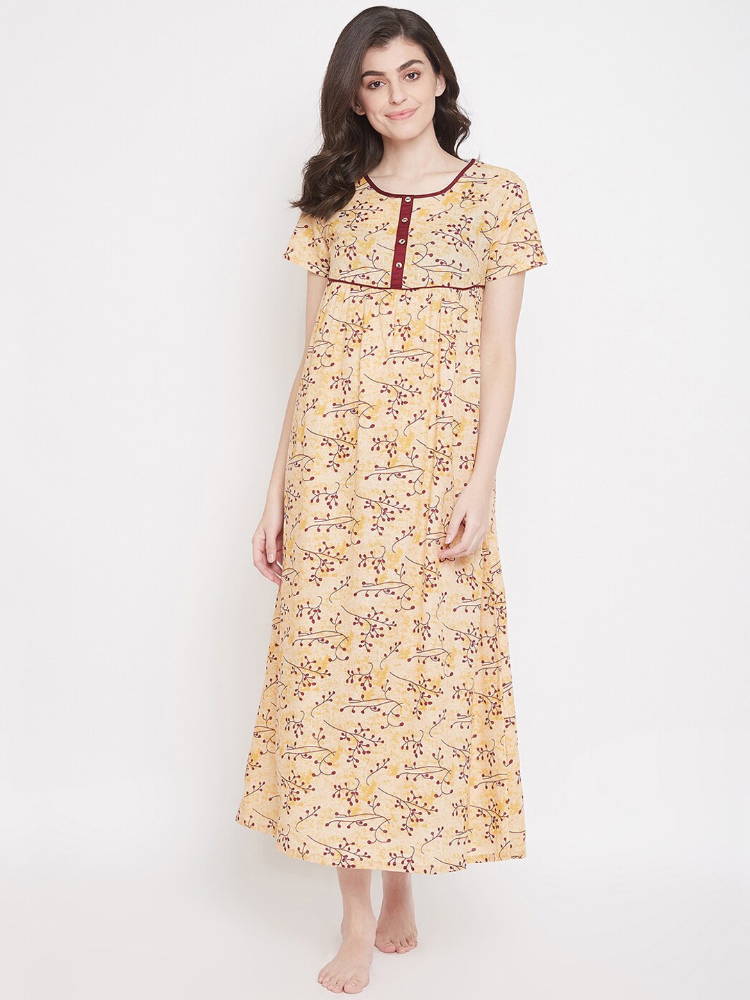 

Clovia Yellow & Brown Printed Nightdress