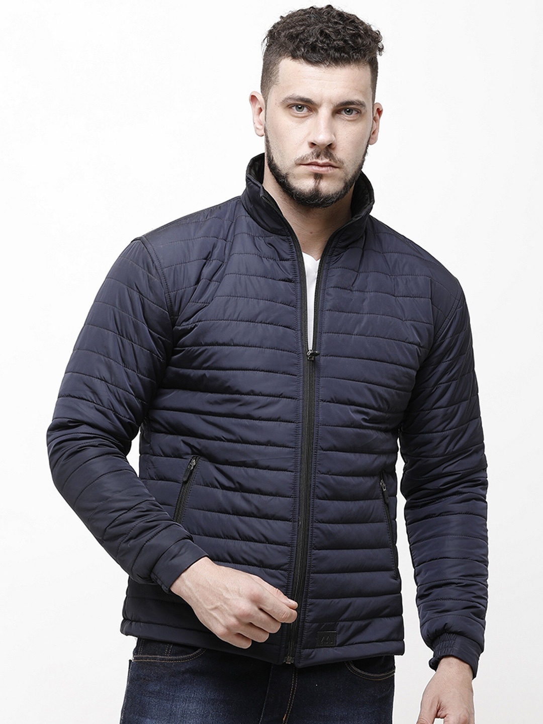 

MONOCHROME Men Navy Blue Solid Insulator Quilted Jacket