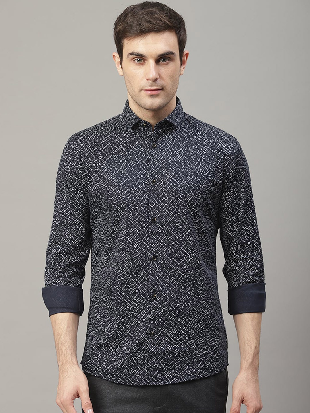 

LINDBERGH Men Blue & White Slim Fit Printed Casual Shirt