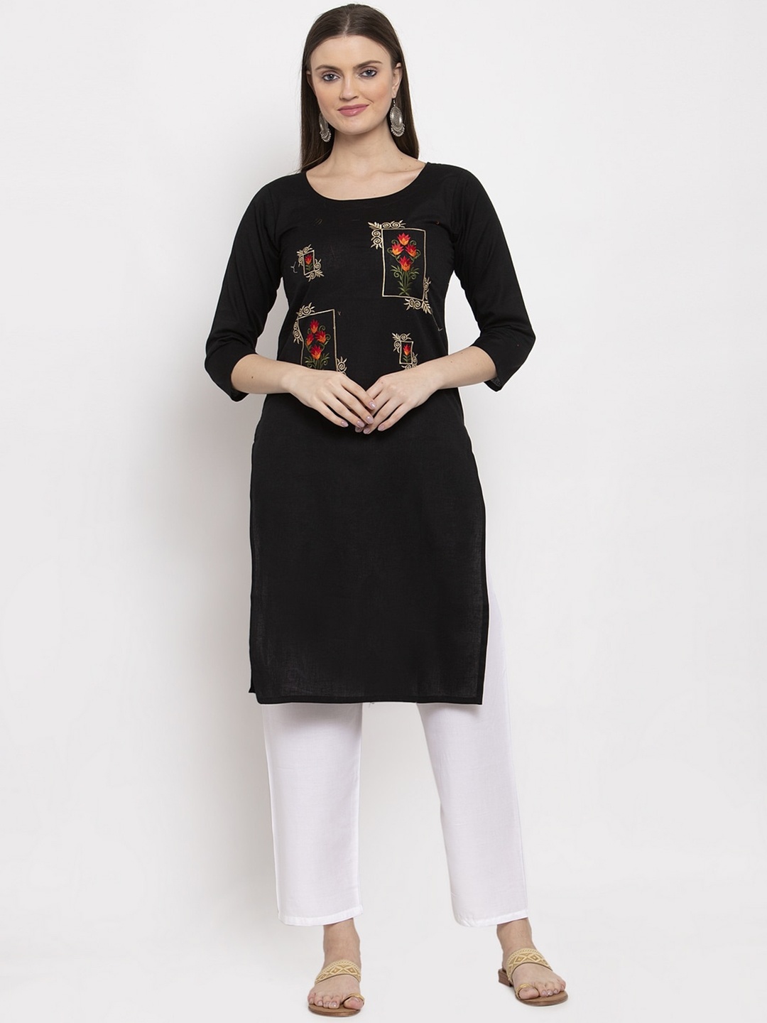 

Miaz Lifestyle Women Black Embroidered Straight Kurta