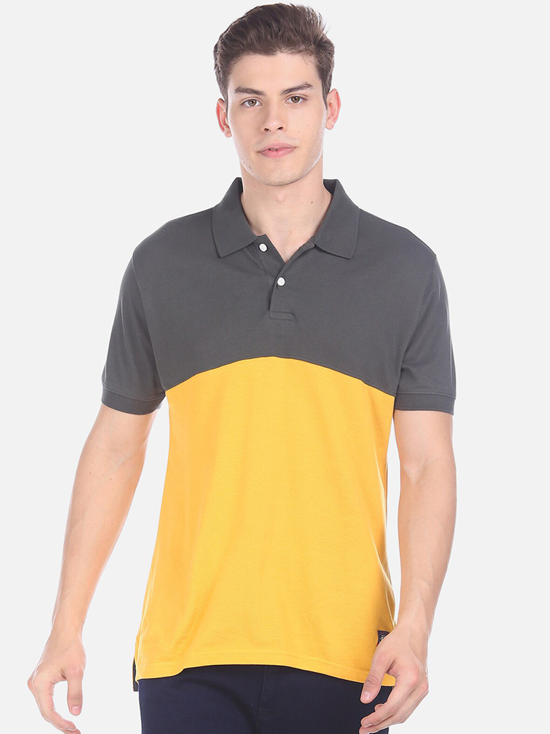 

Flying Machine Men Green Colourblocked Polo Collar Pure Cotton T-shirt