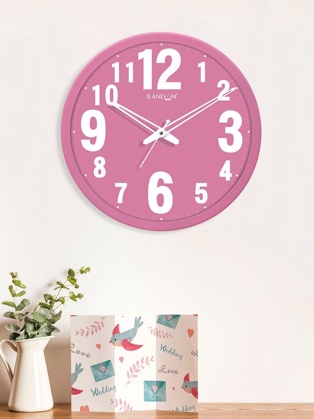 RANDOM Pink & White Round Solid 30 cm Analogue Wall Clock