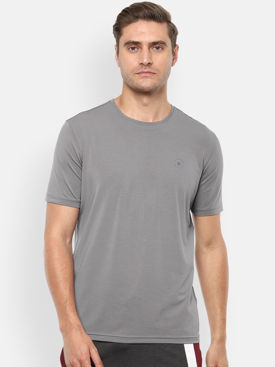 

Louis Philippe ATHPLAY Men Grey Solid Round Neck T-shirt