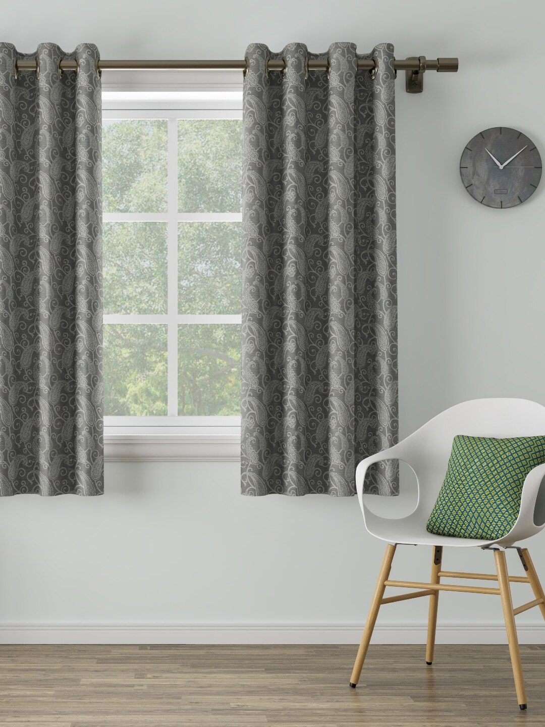 

DDecor Grey Self Design Single Window Curtain