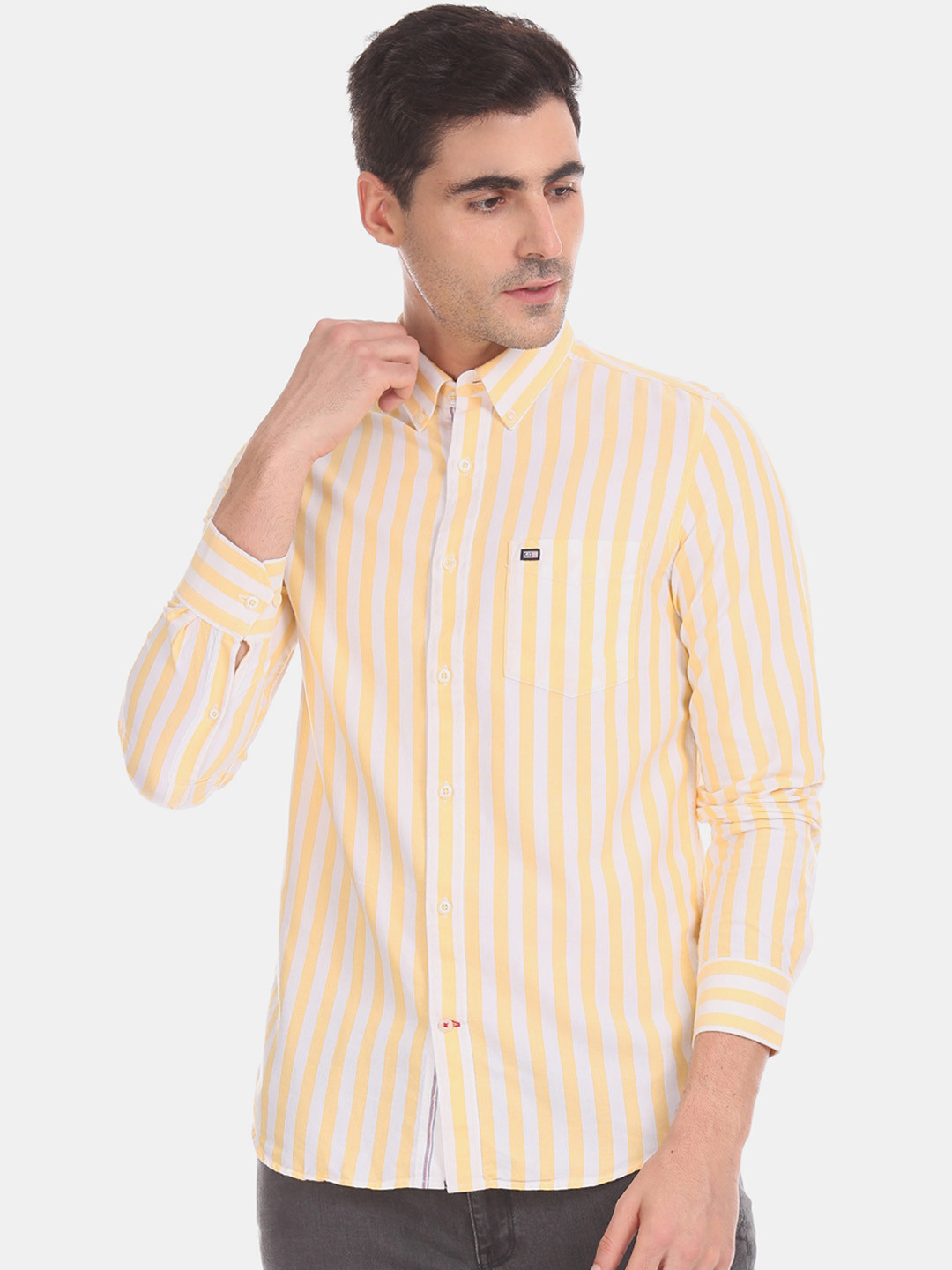 

Arrow Sport Men Yellow & White Regular Fit Striped Casual Shirt