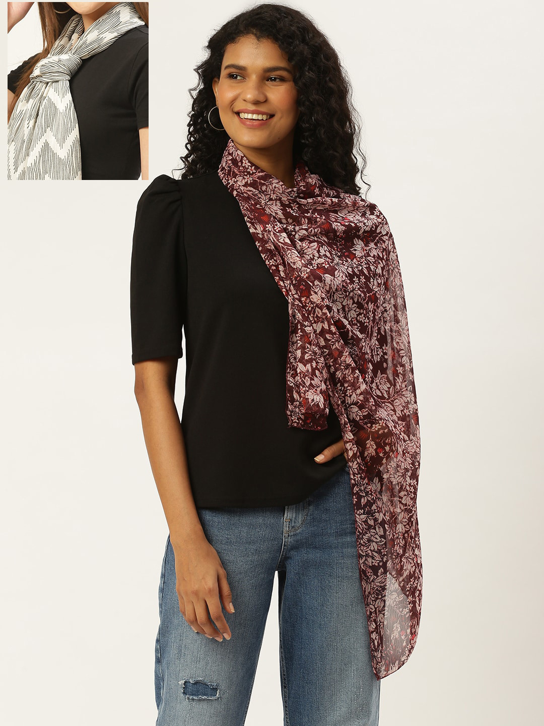 

Trend Arrest Women Pack of 2 Printed Scarves, Off white